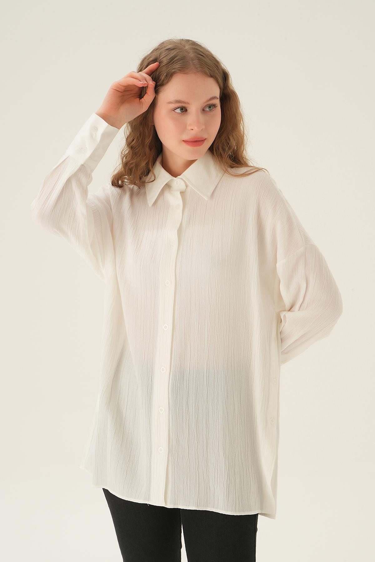 Ekru Oversize Gömlek 6931A - 2