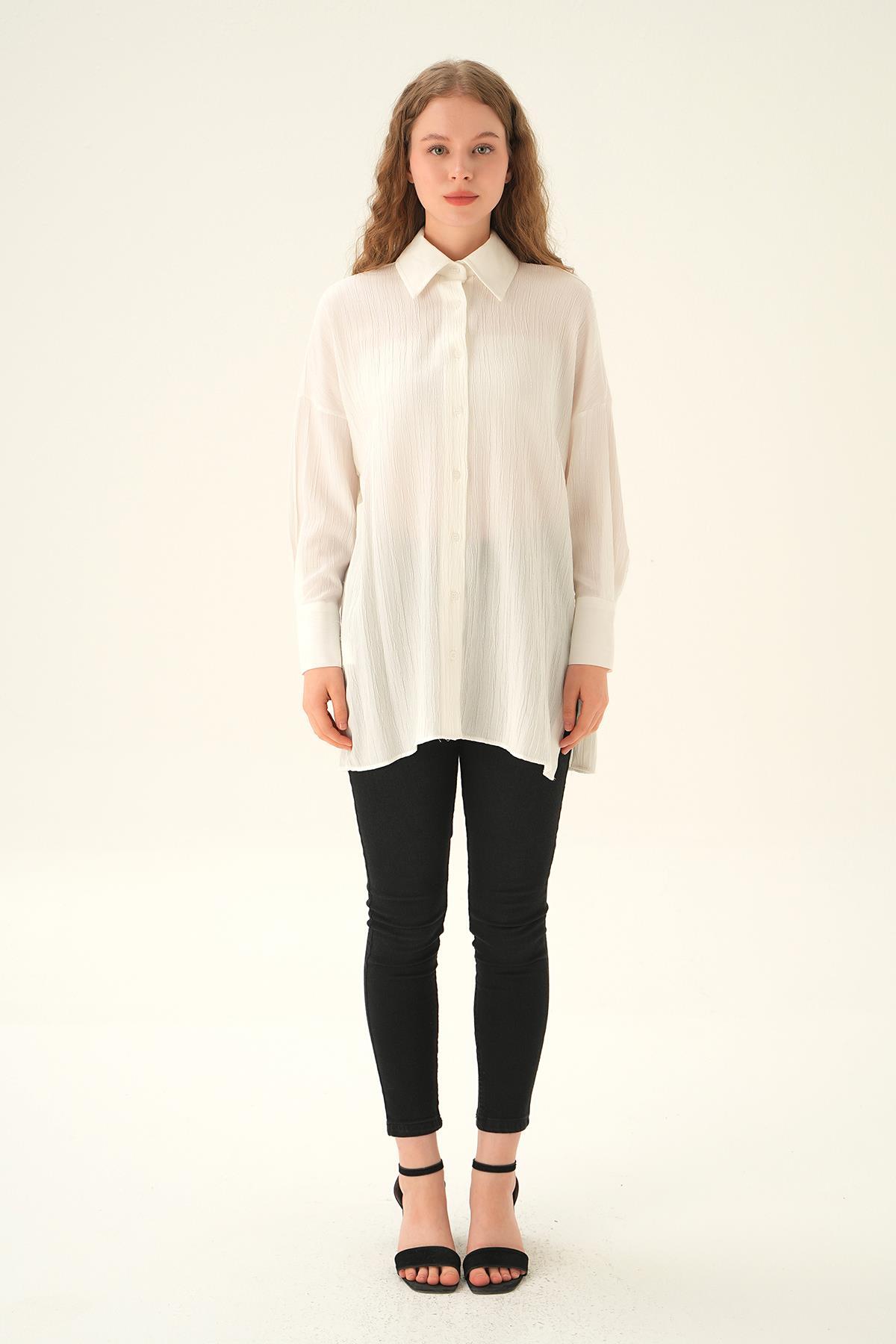 Ekru Oversize Gömlek 6931A - 5