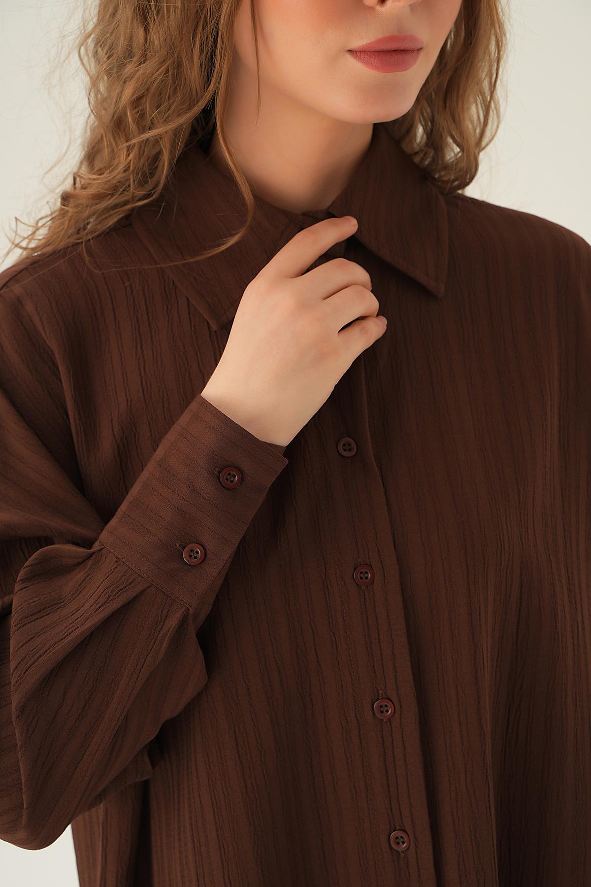 Kahve Oversize Gömlek 6931A - 2