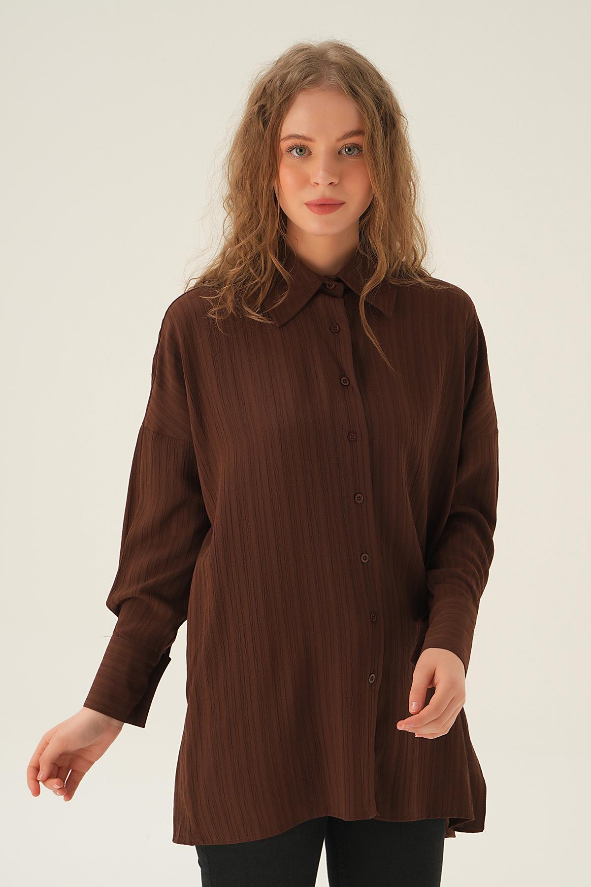 Kahve Oversize Gömlek 6931A - 3