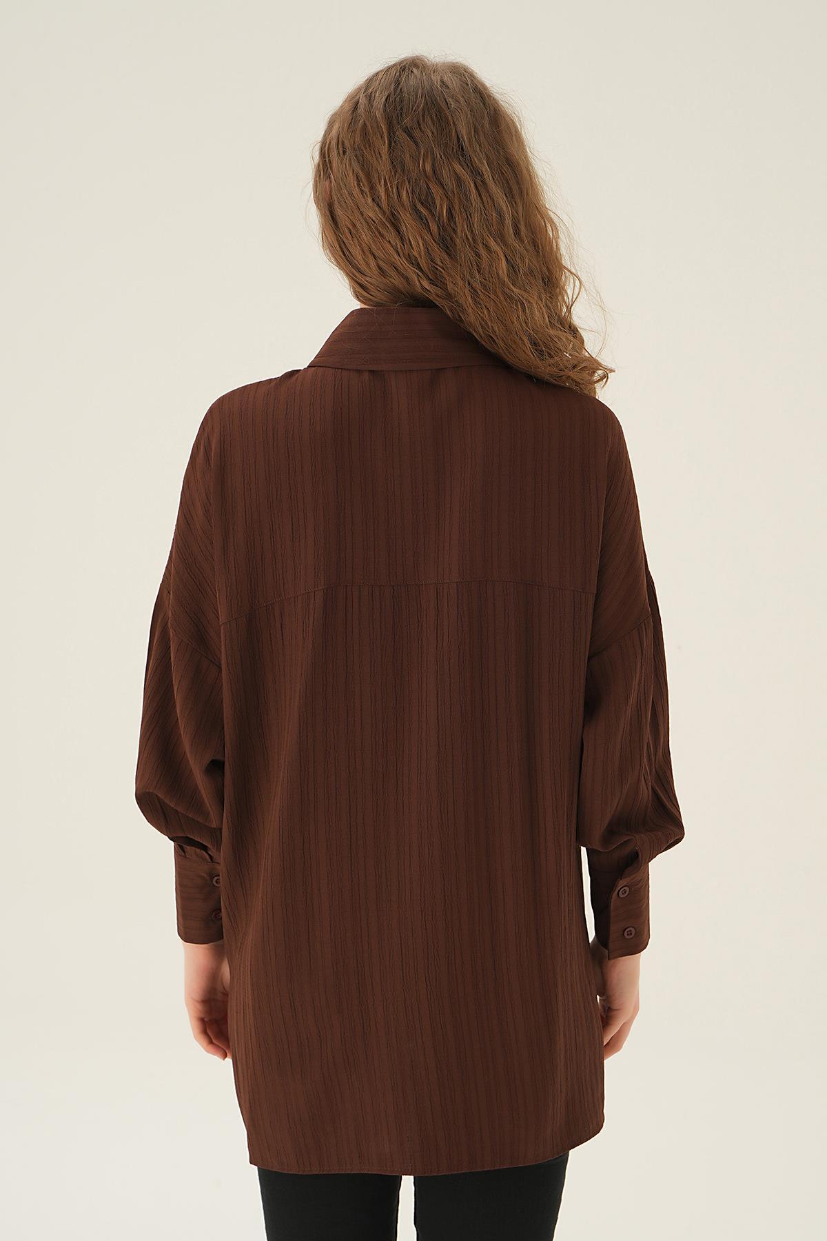 Kahve Oversize Gömlek 6931A - 4