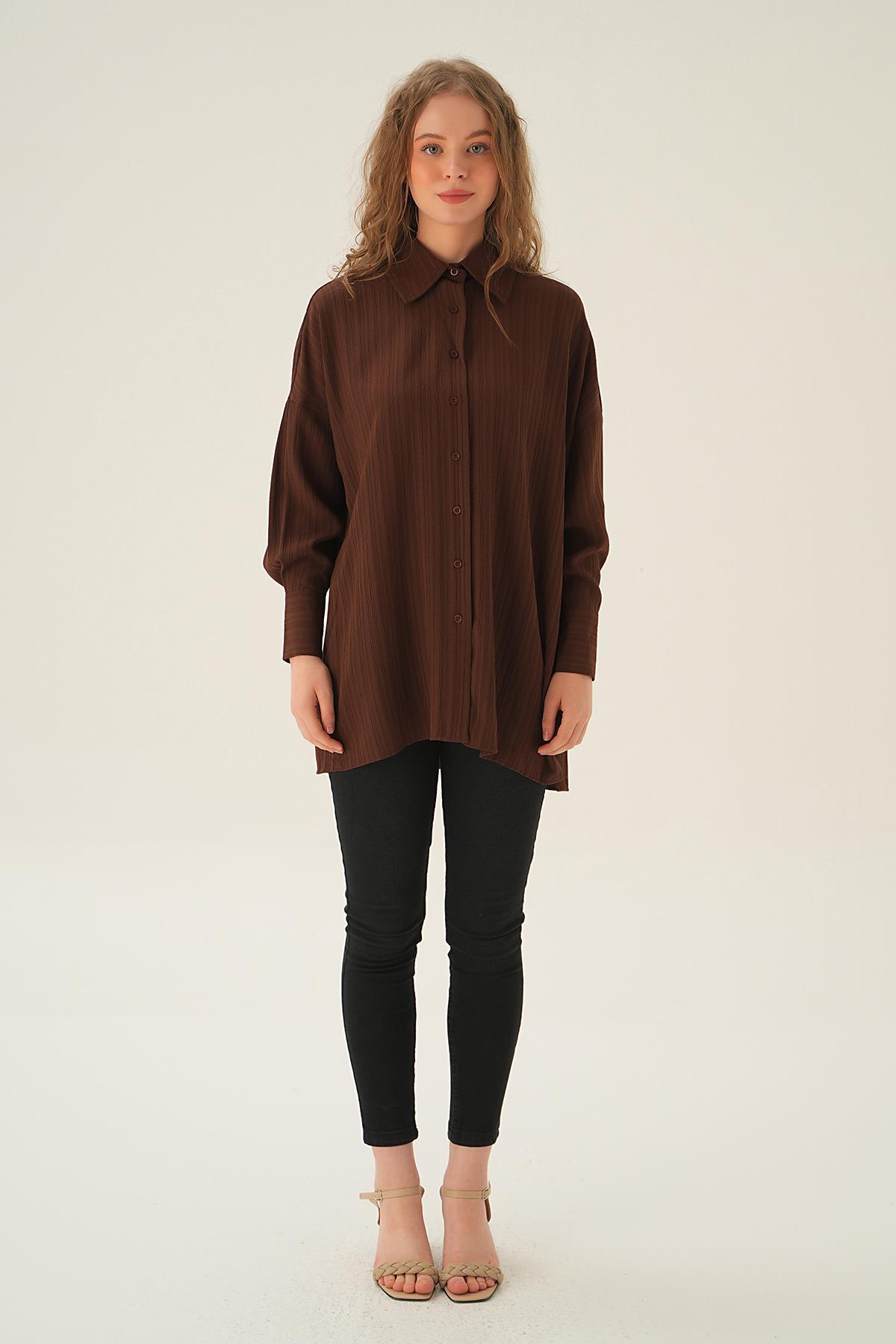Kahve Oversize Gömlek 6931A - 5