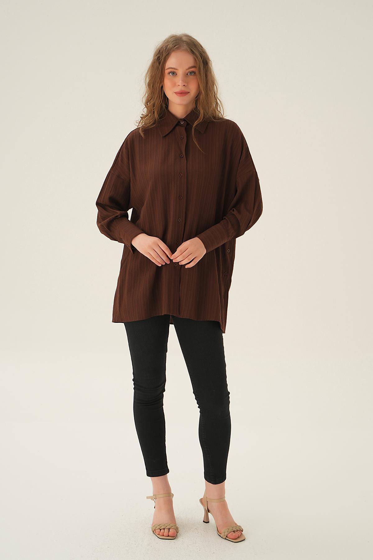 Kahve Oversize Gömlek 6931A - 6