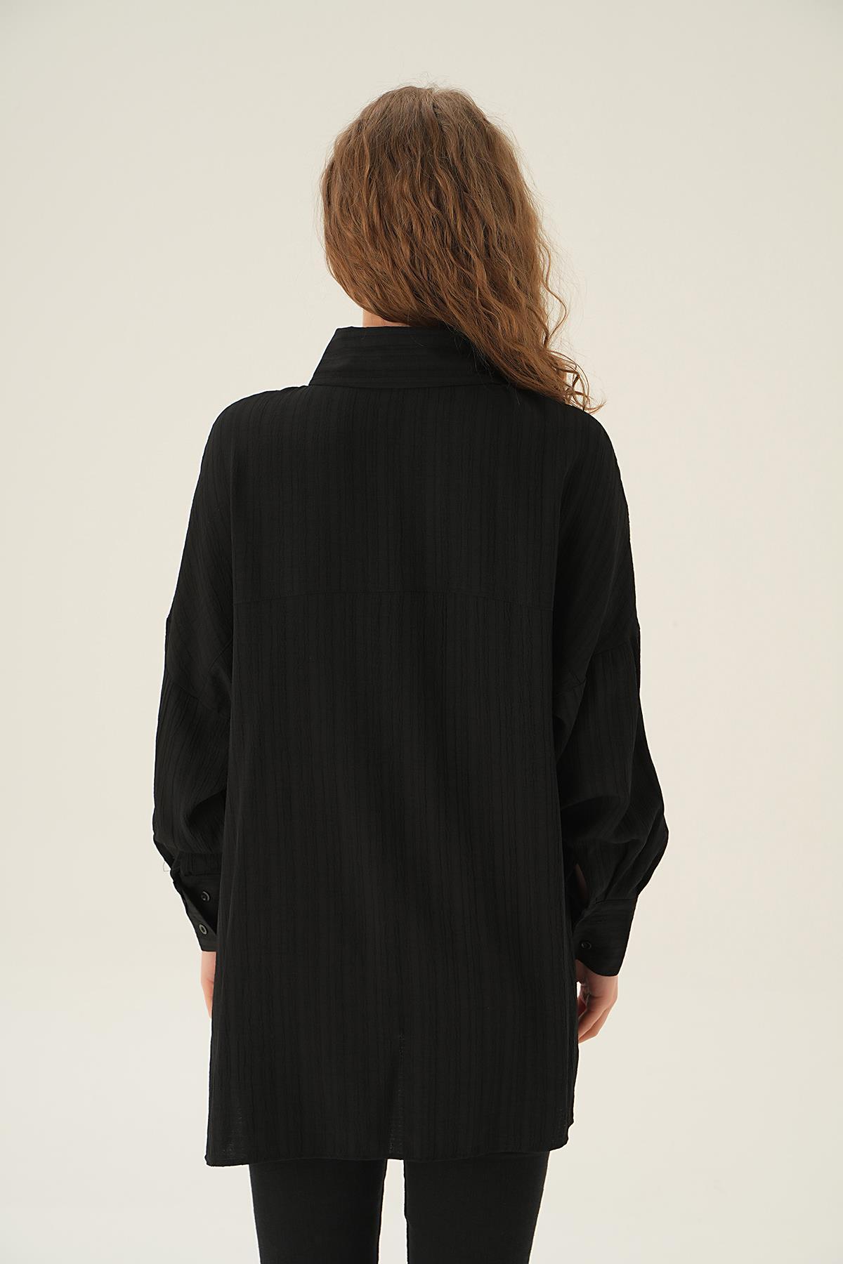 Siyah Oversize Gömlek 6931A - 4