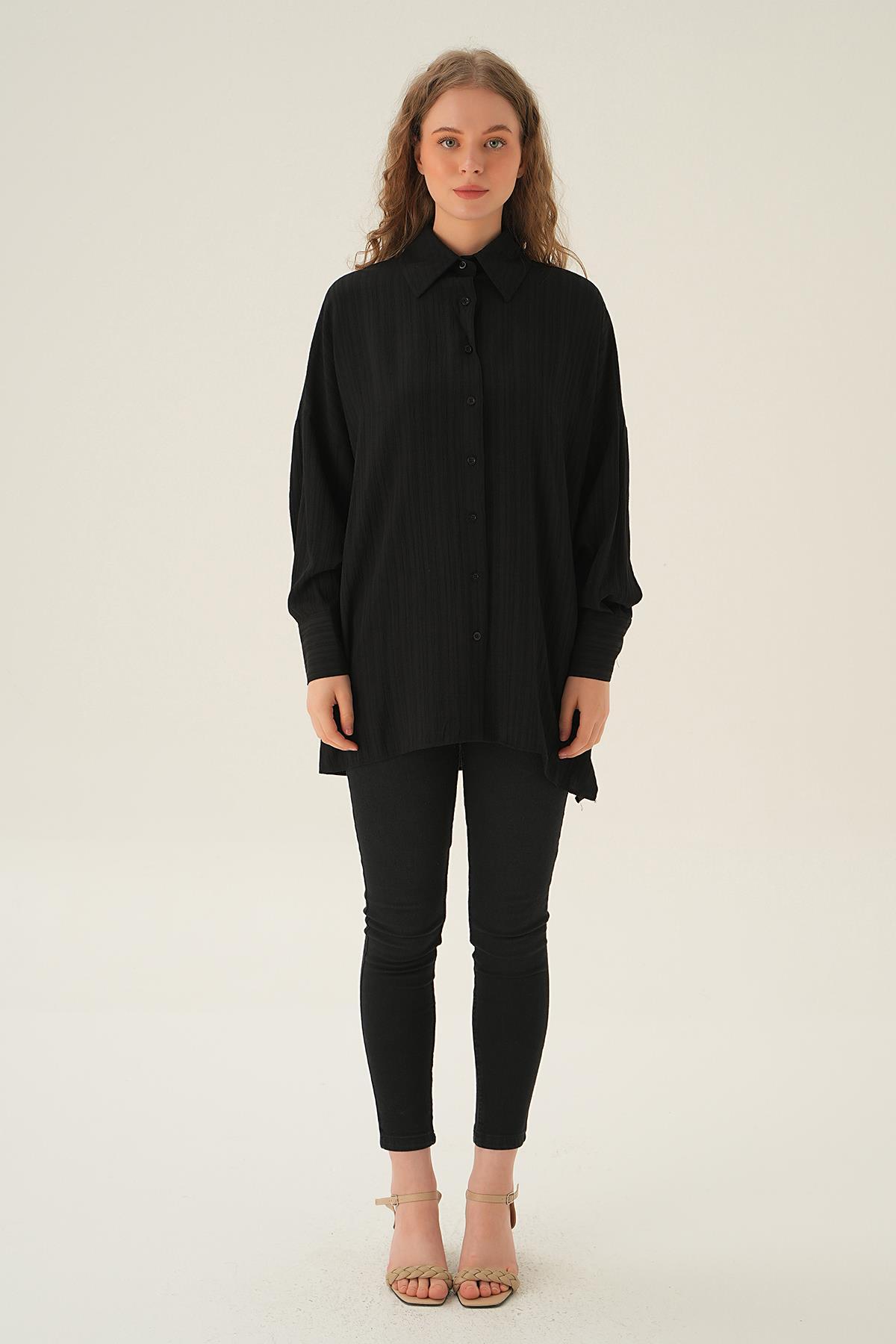 Siyah Oversize Gömlek 6931A - 5