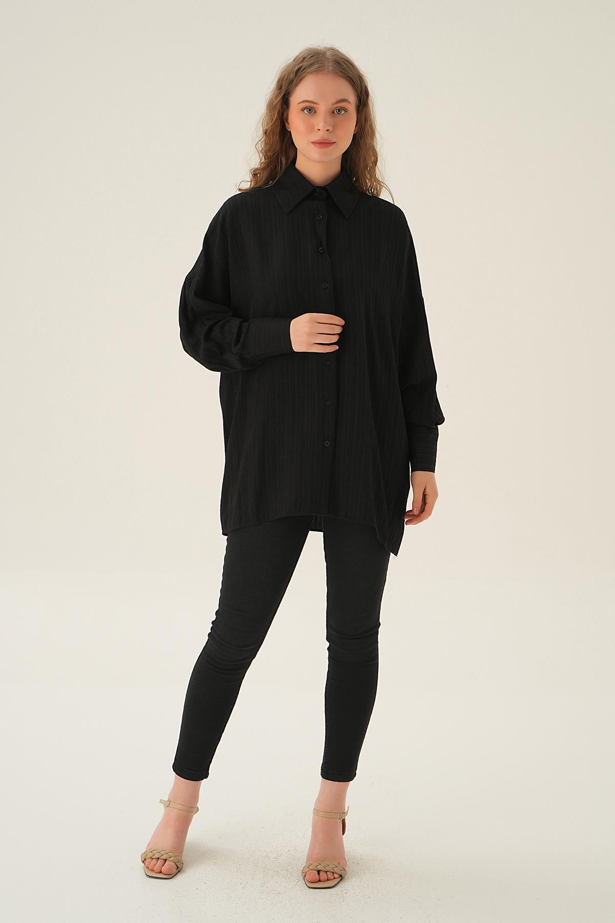 Siyah Oversize Gömlek 6931A - 6