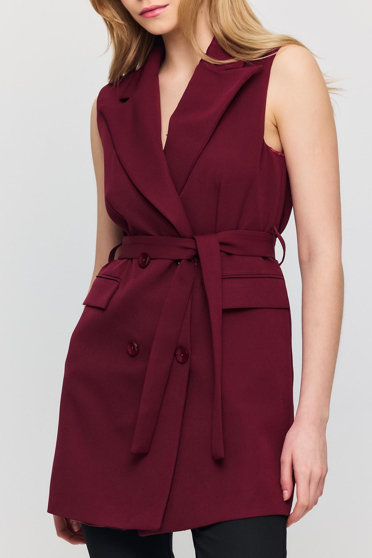 Bordo Kemerli Dört Düğme Yelek 6981 - 4