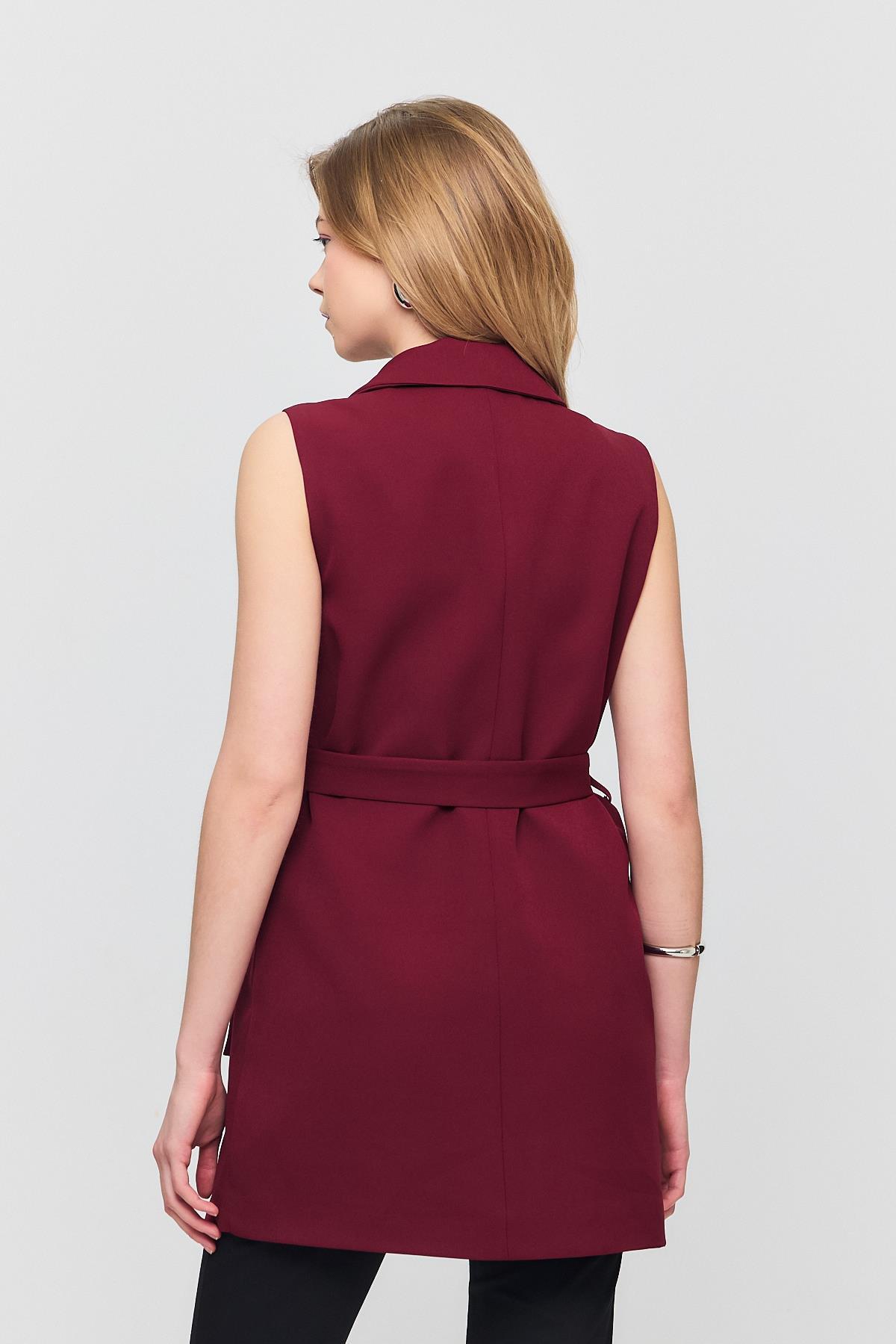 Bordo Kemerli Dört Düğme Yelek 6981 - 5