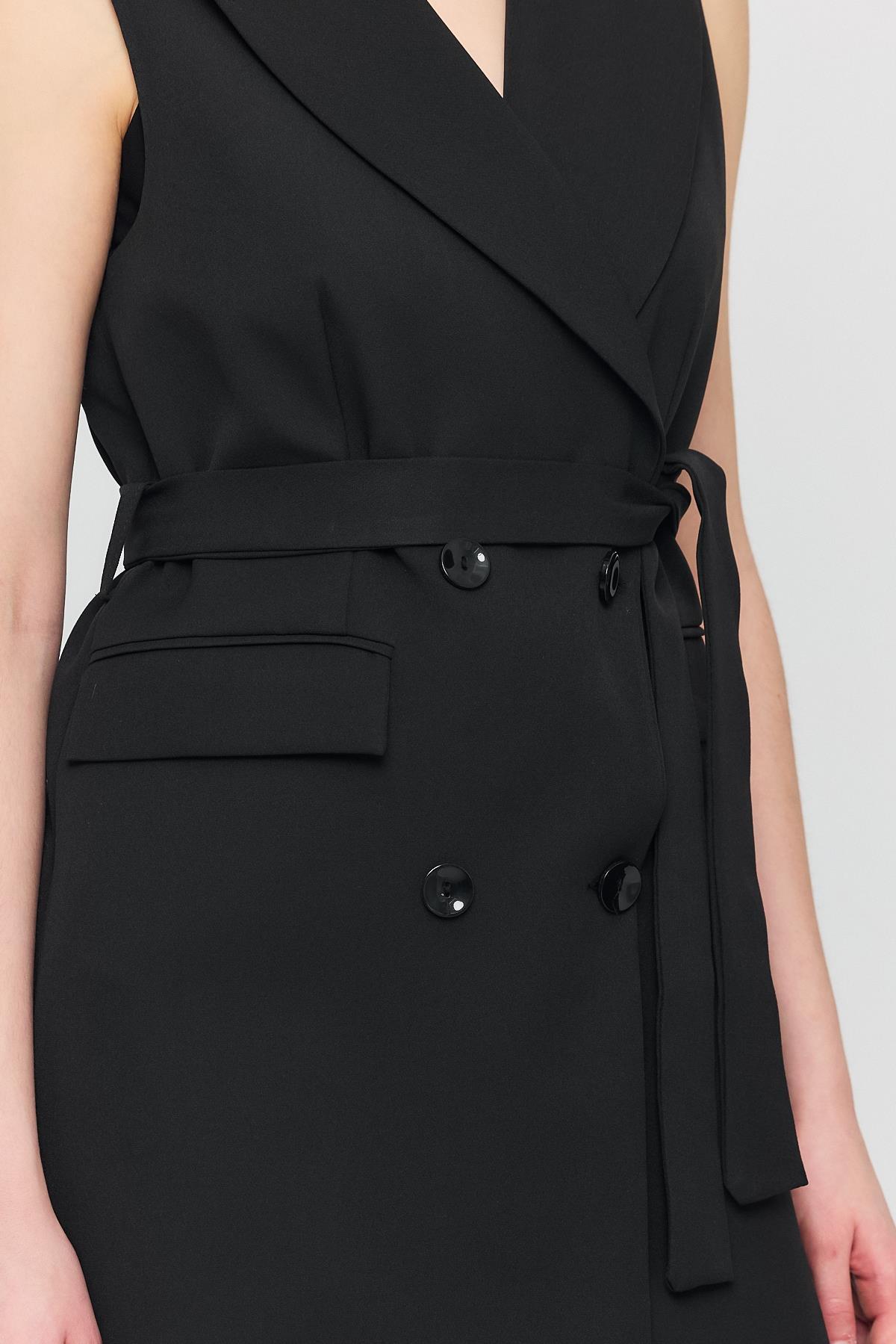 Siyah Kemerli Dört Düğme Yelek 6981 - RAYS