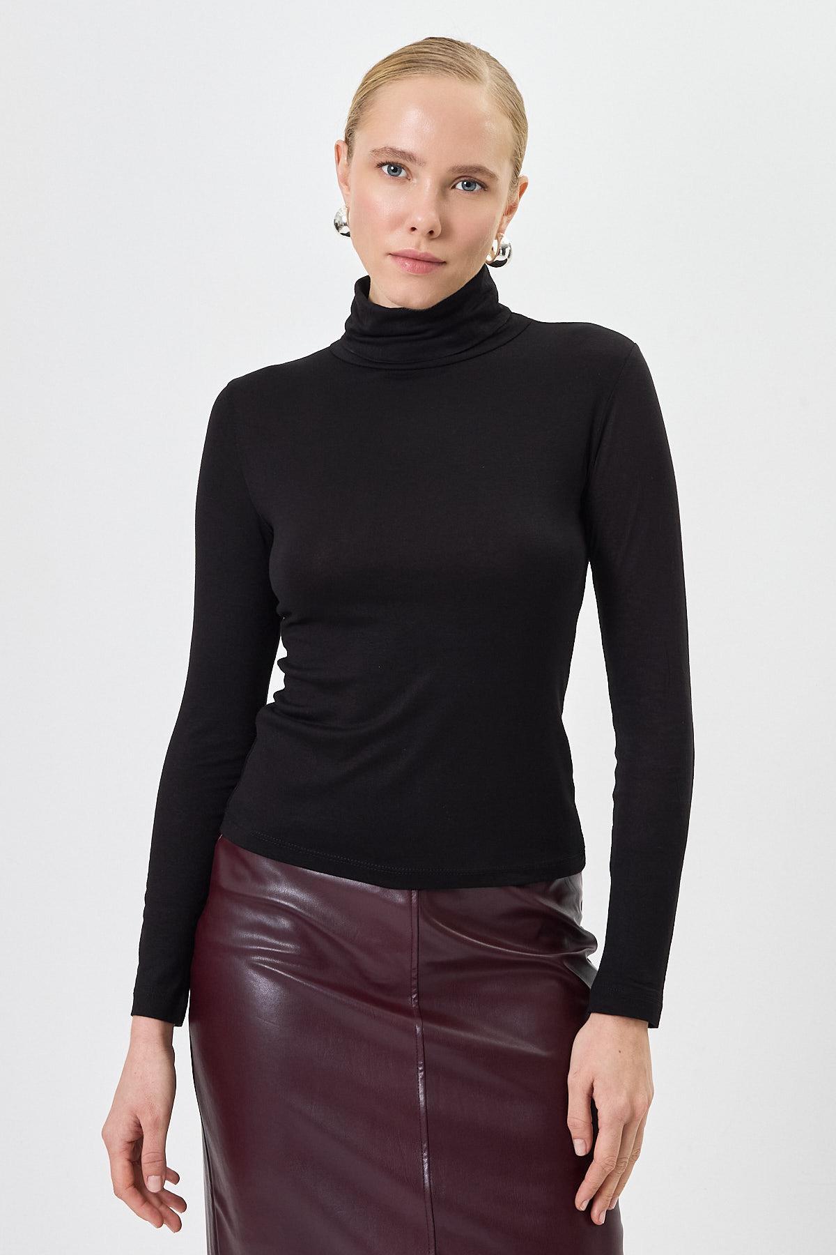 Siyah-Beyaz-Laci-Kiremit-Haki-Kırmızı Balıkçı Yaka Bluz 2504 - 3