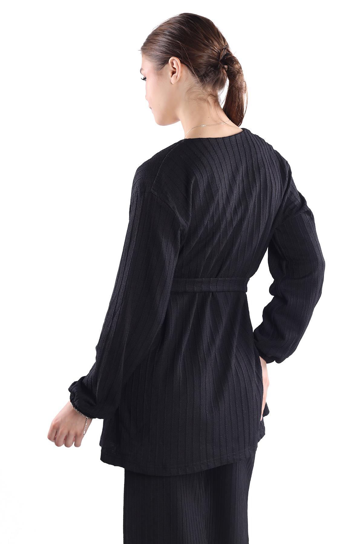 3'lü Kimono Bluz Pantolon Takım 7002 Siyah - 5