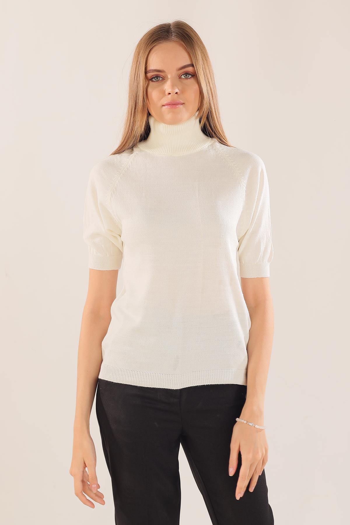701 Yarım Kol Boğazlı Bluz Ekru - 2