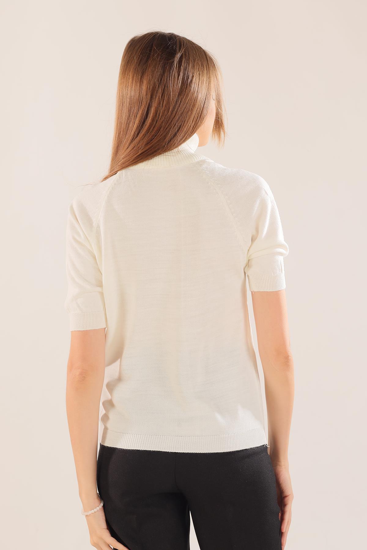 Ekru Yarım Kol Boğazlı Kazak 701 - 5