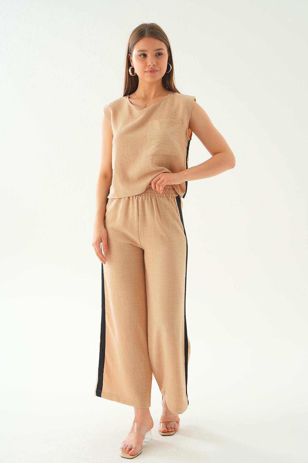 Bisküvi Şeritli Pantolon Takım 7017 - 2