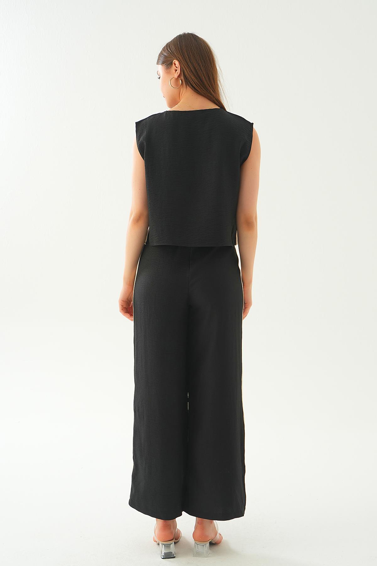 7017 Şeritli Pantolon Takım Siyah - 4