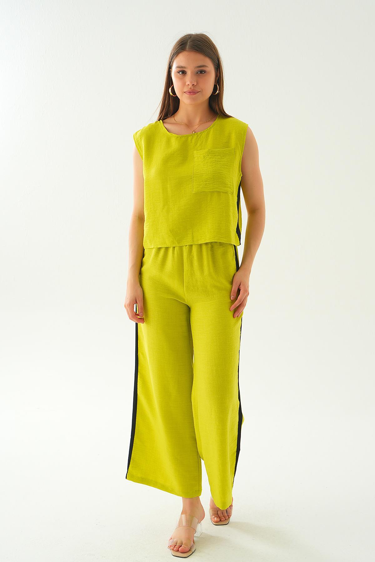 Yağ Yeşili Şeritli Pantolon Takım 7017 