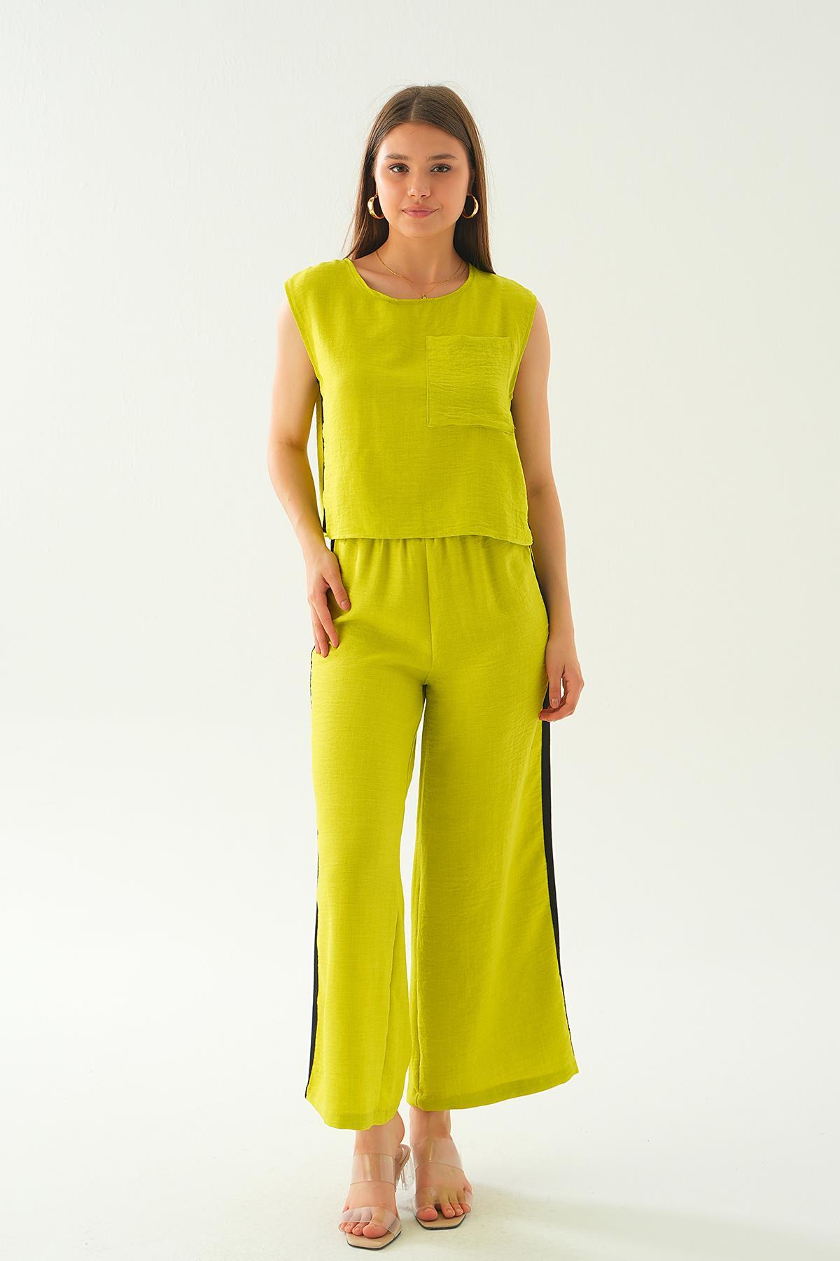 Yağ Yeşili Şeritli Pantolon Takım 7017 - 2