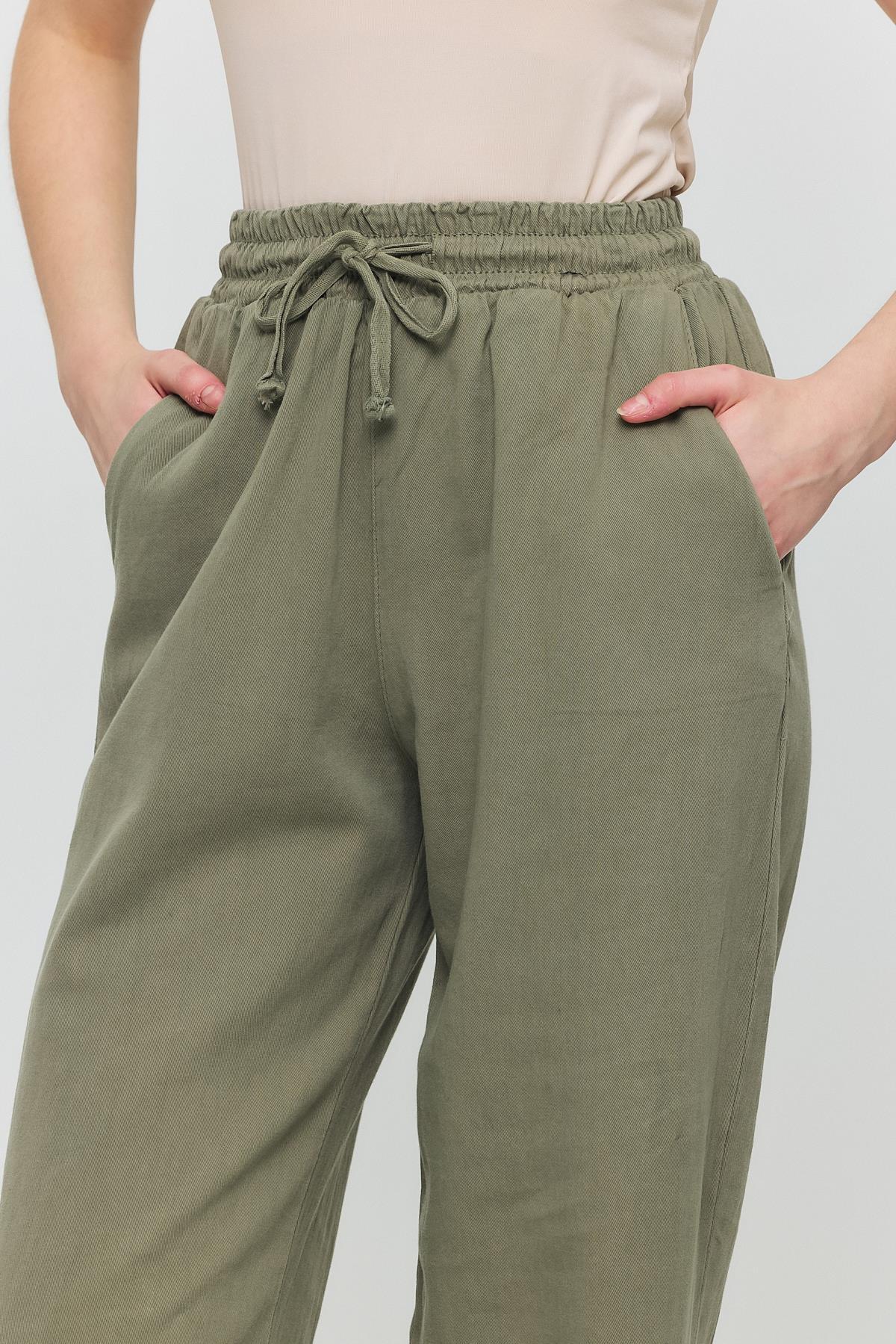 Olive Yeşili Gronigen Bağcık Beli Lastikli Pantolon 7022 - 3