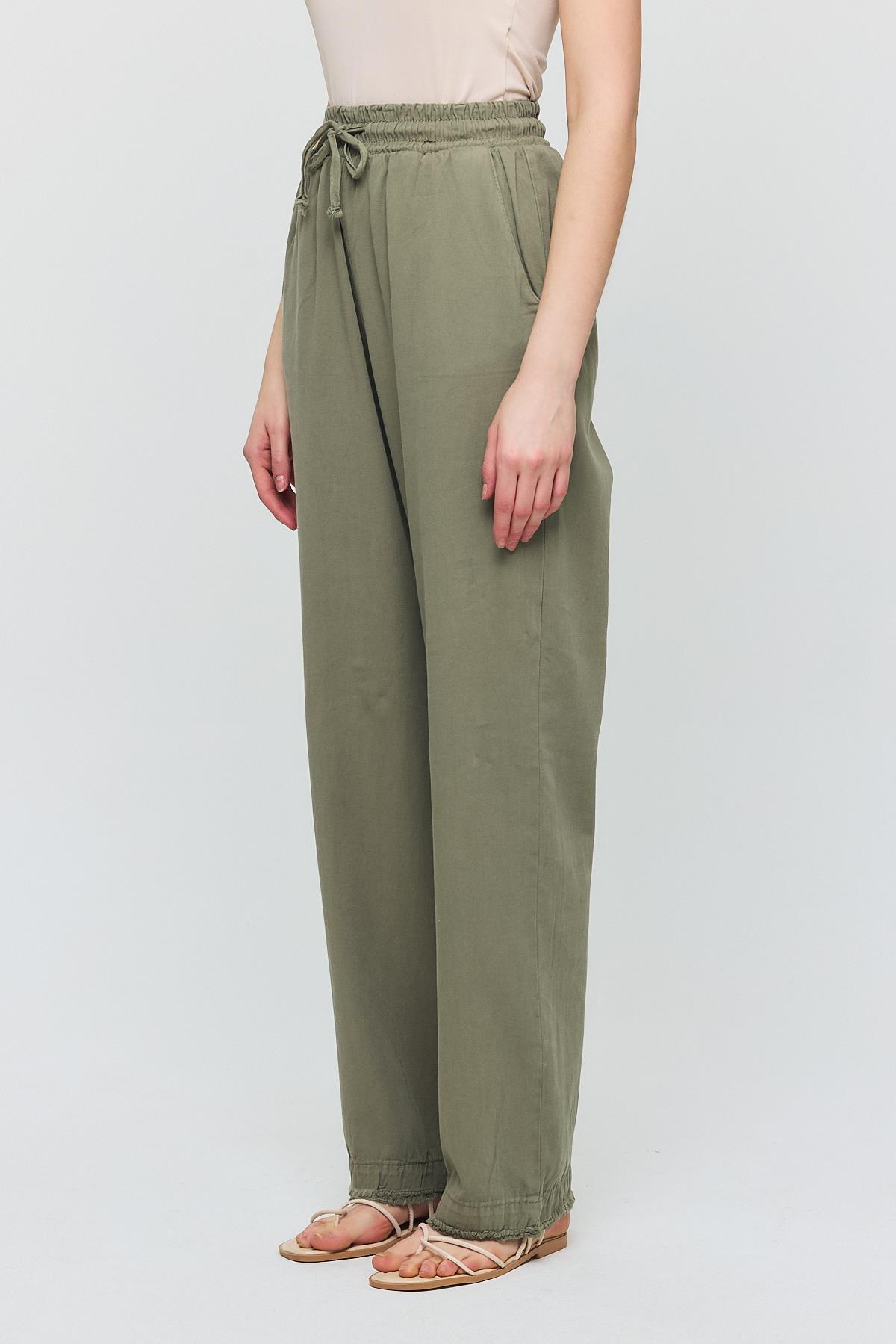 Olive Yeşili Gronigen Bağcık Beli Lastikli Pantolon 7022 - 6