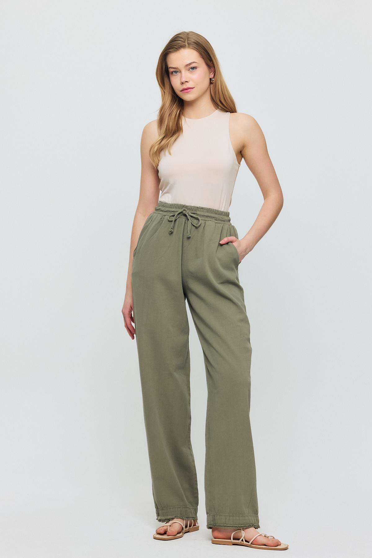 7022 Gronigen Bağcık Beli Lastikli Pantolon Olive Yeşili 