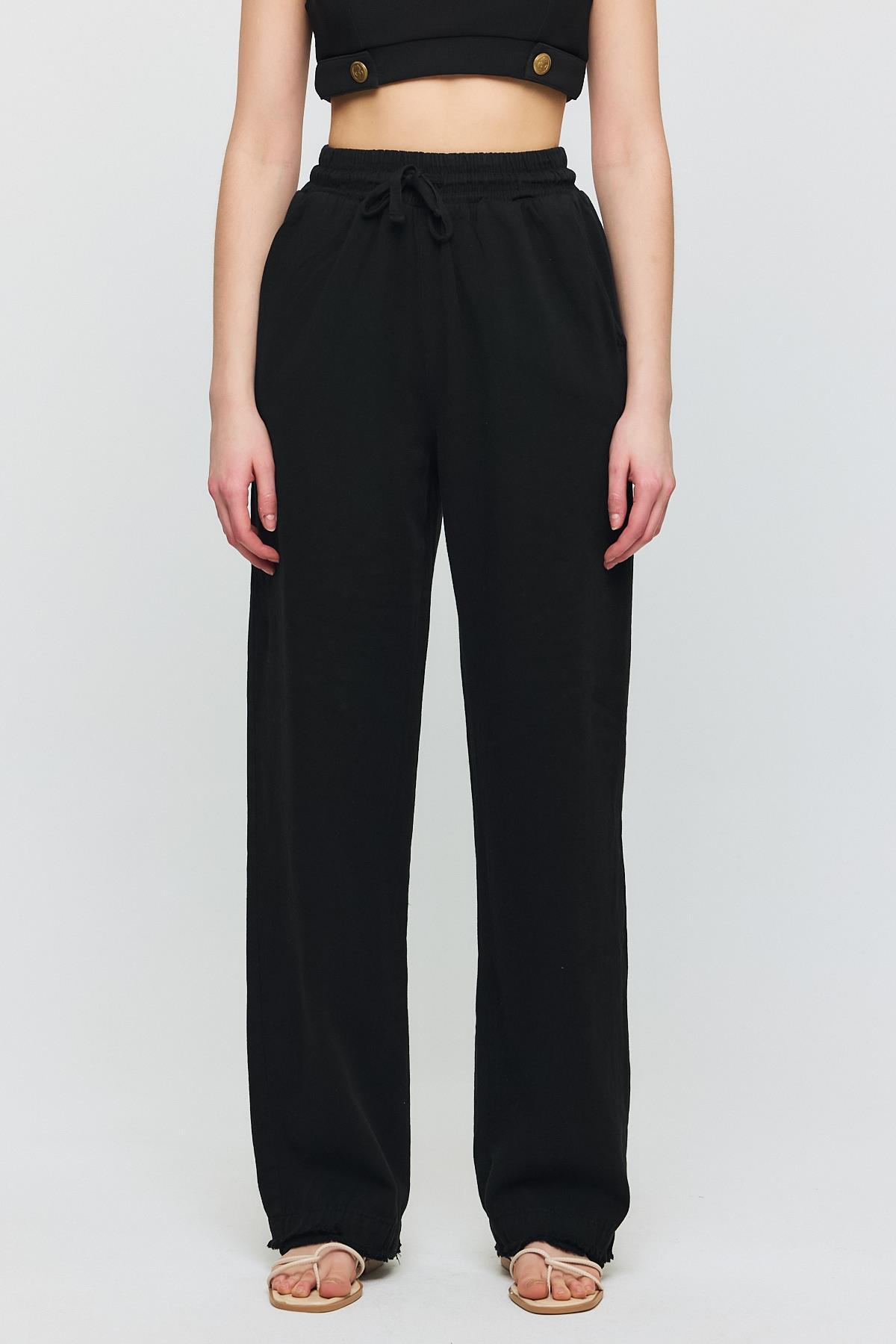 7022 Gronigen Bağcık Beli Lastikli Pantolon Siyah - 2
