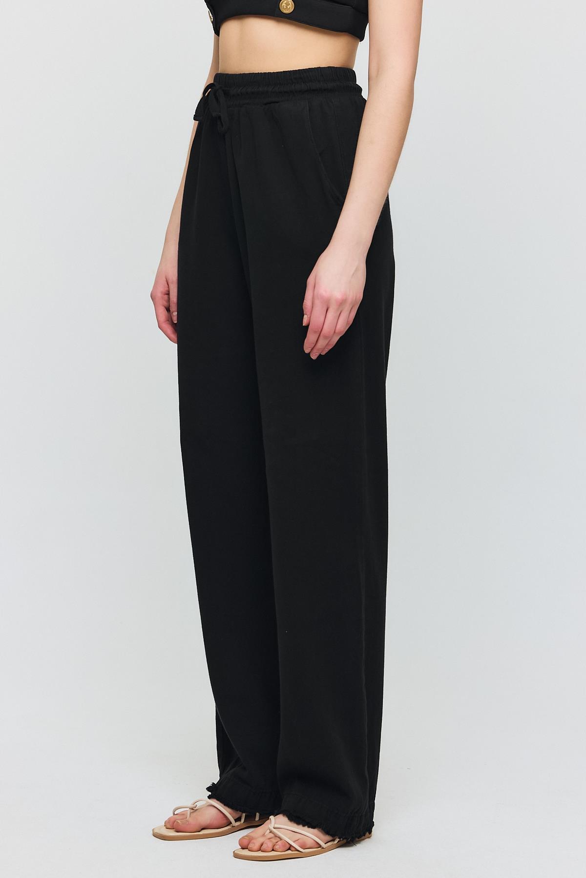 7022 Gronigen Bağcık Beli Lastikli Pantolon Siyah - 3