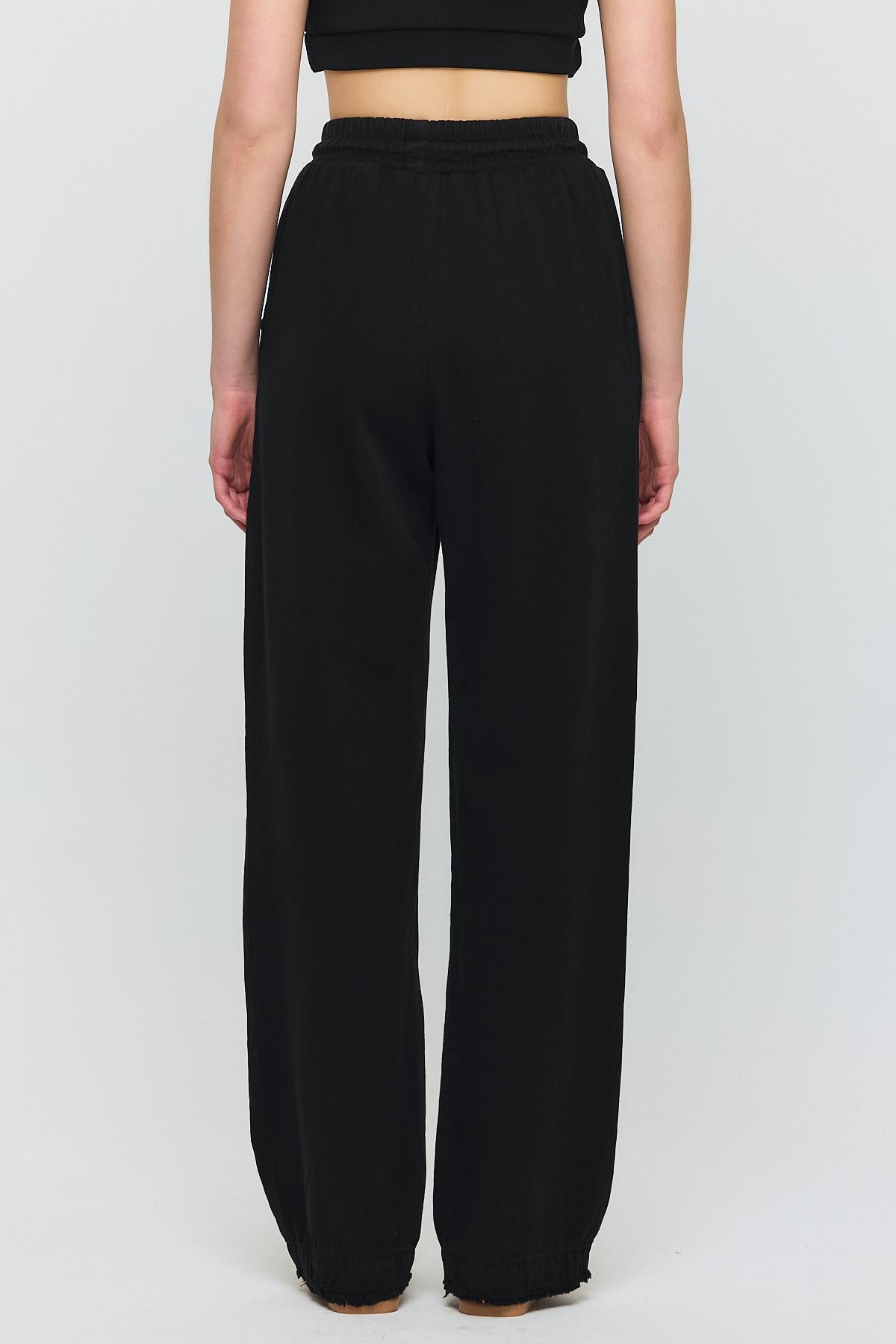 7022 Gronigen Bağcık Beli Lastikli Pantolon Siyah - 5