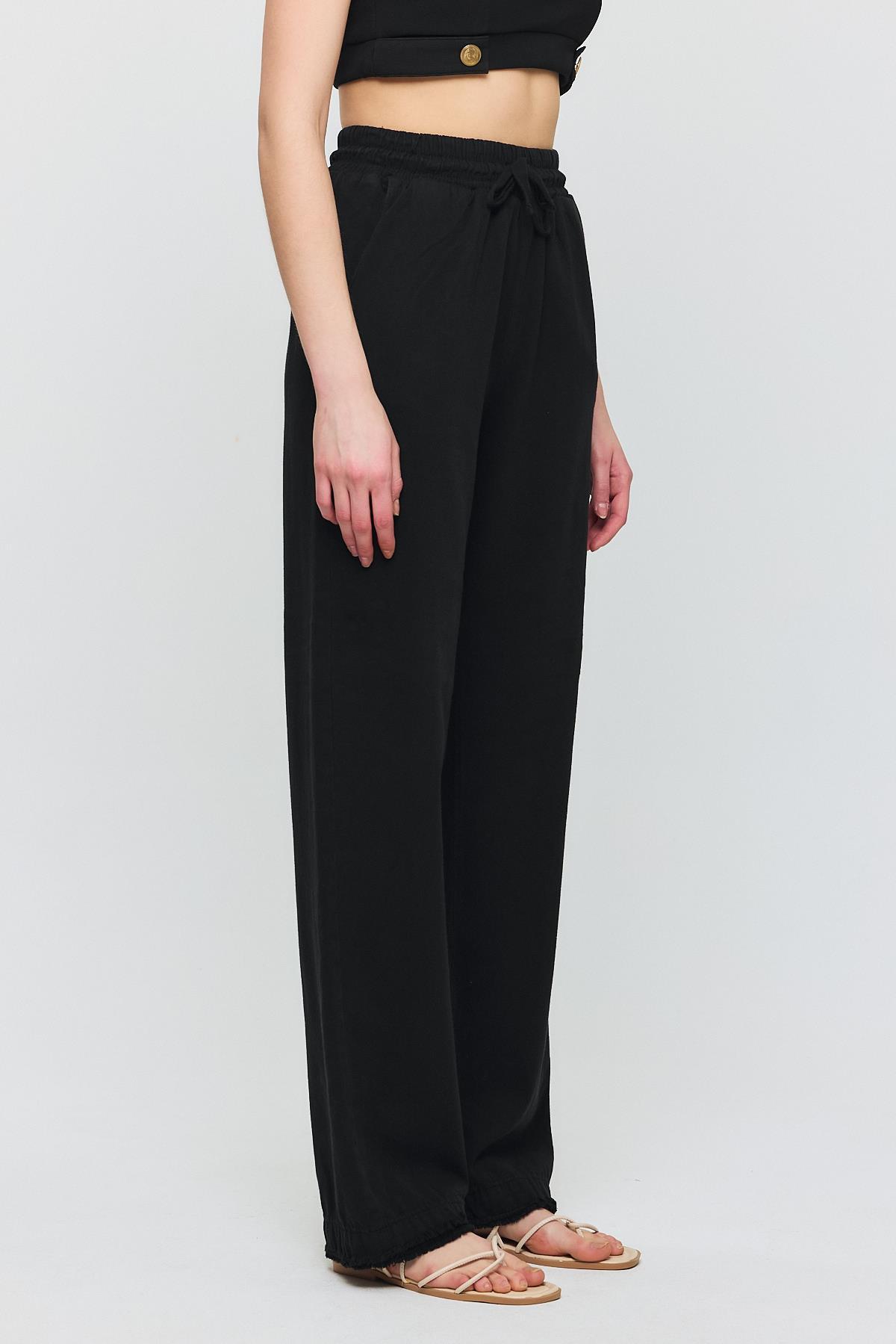7022 Gronigen Bağcık Beli Lastikli Pantolon Siyah - 6