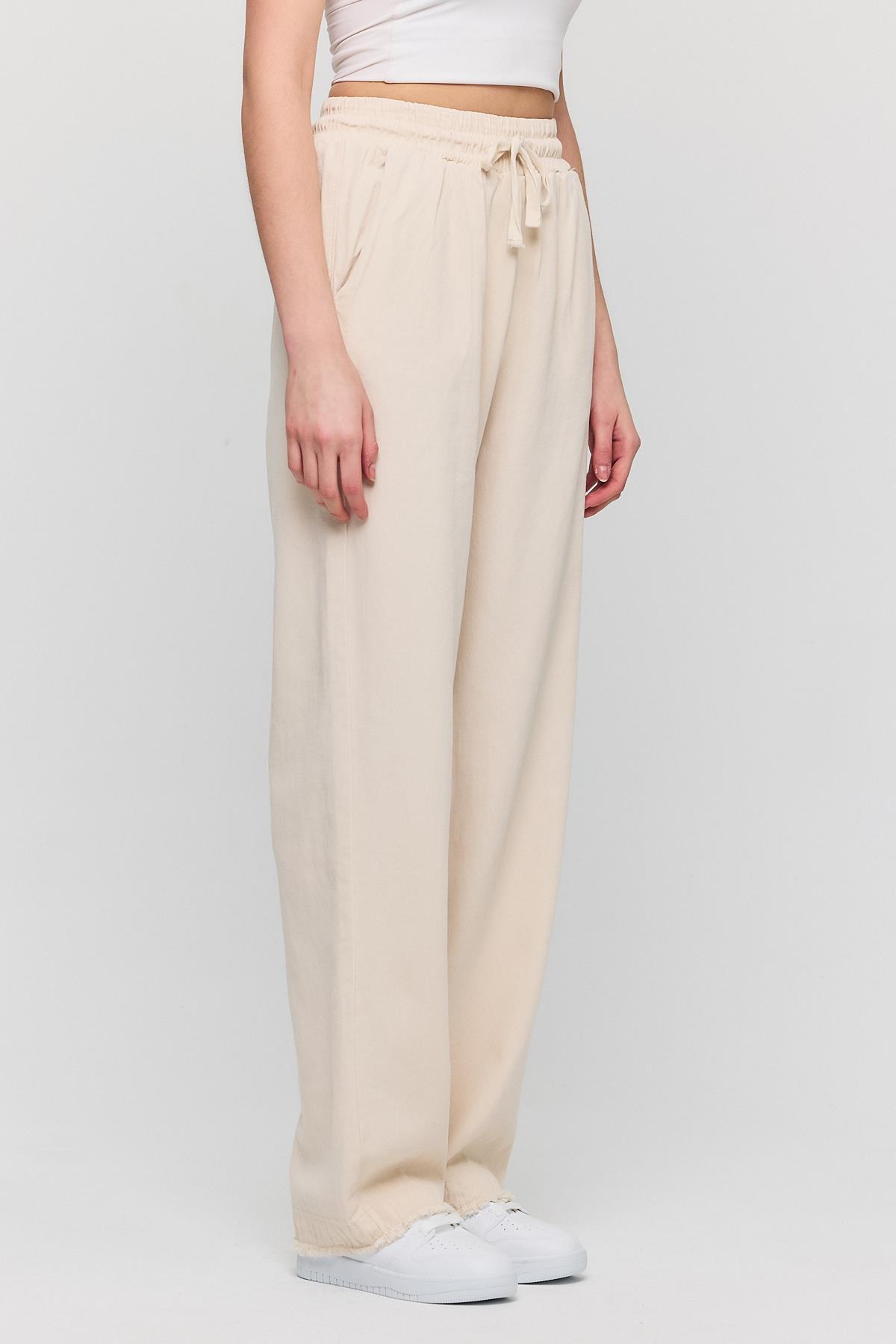 7022 Gronigen Bağcık Beli Lastikli Pantolon Taş - 3