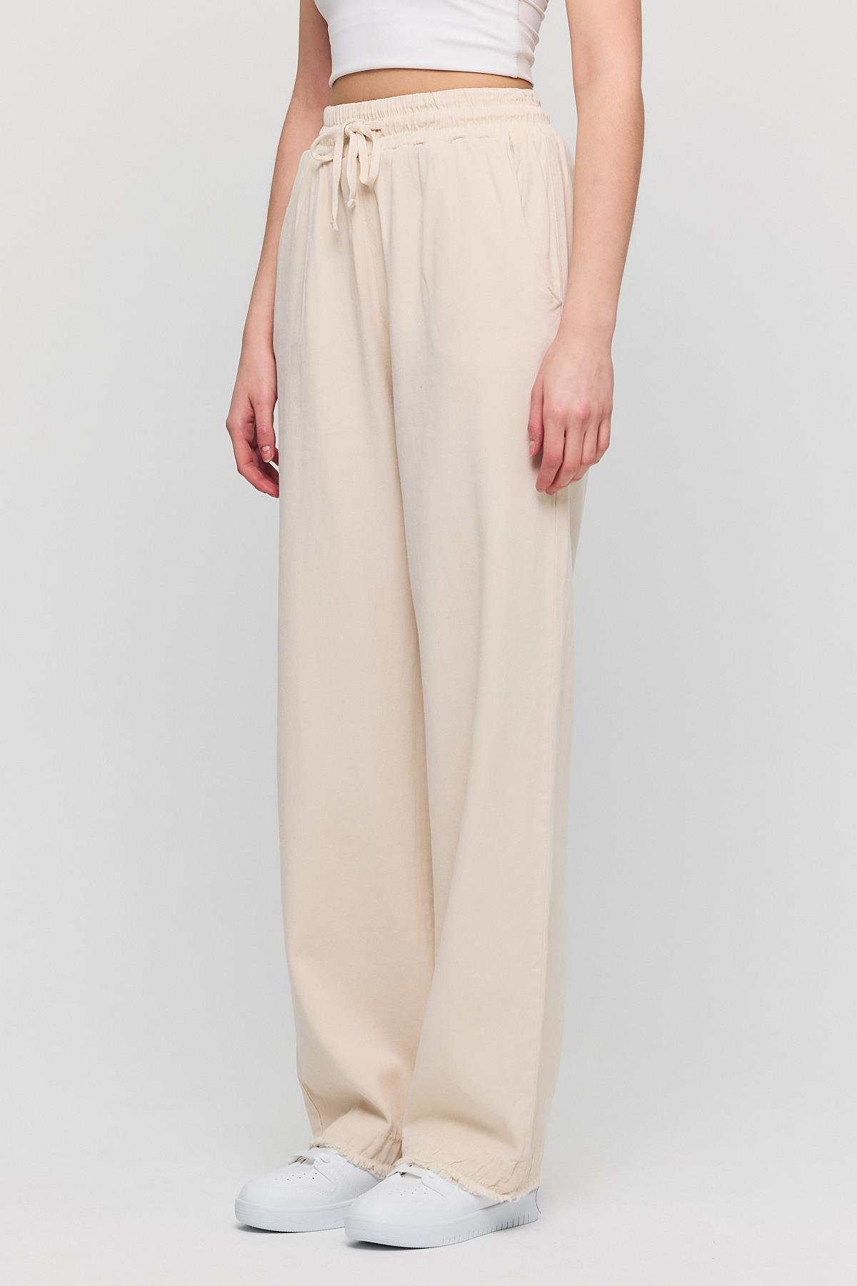 7022 Gronigen Bağcık Beli Lastikli Pantolon Taş - 6