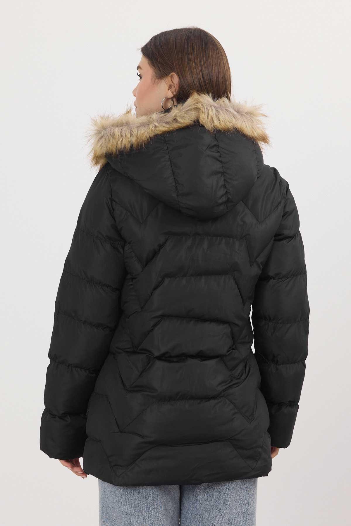 Siyah Kapüşonu Kürklü Mont 7030 - 5