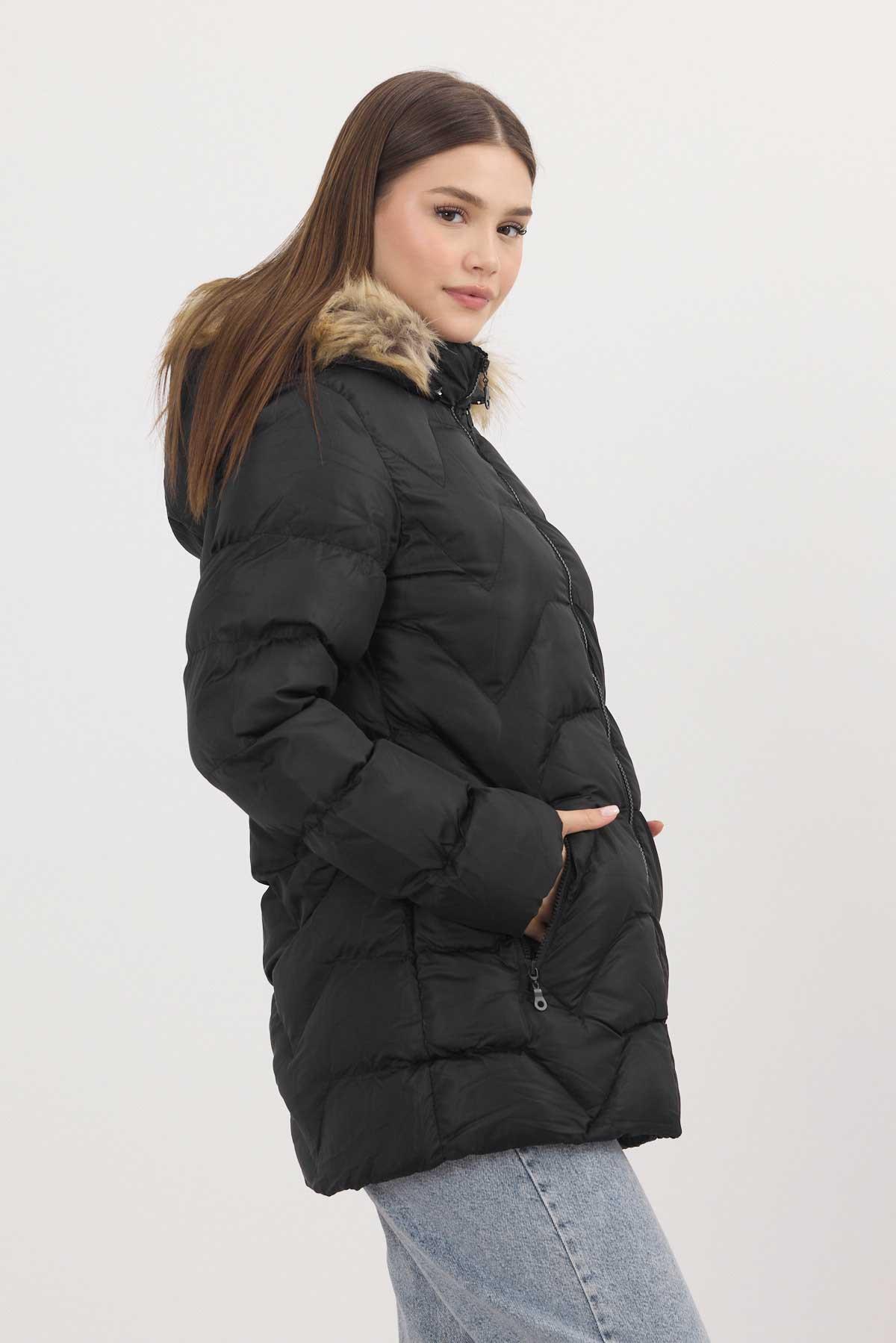 Siyah Kapüşonu Kürklü Mont 7030 - 6