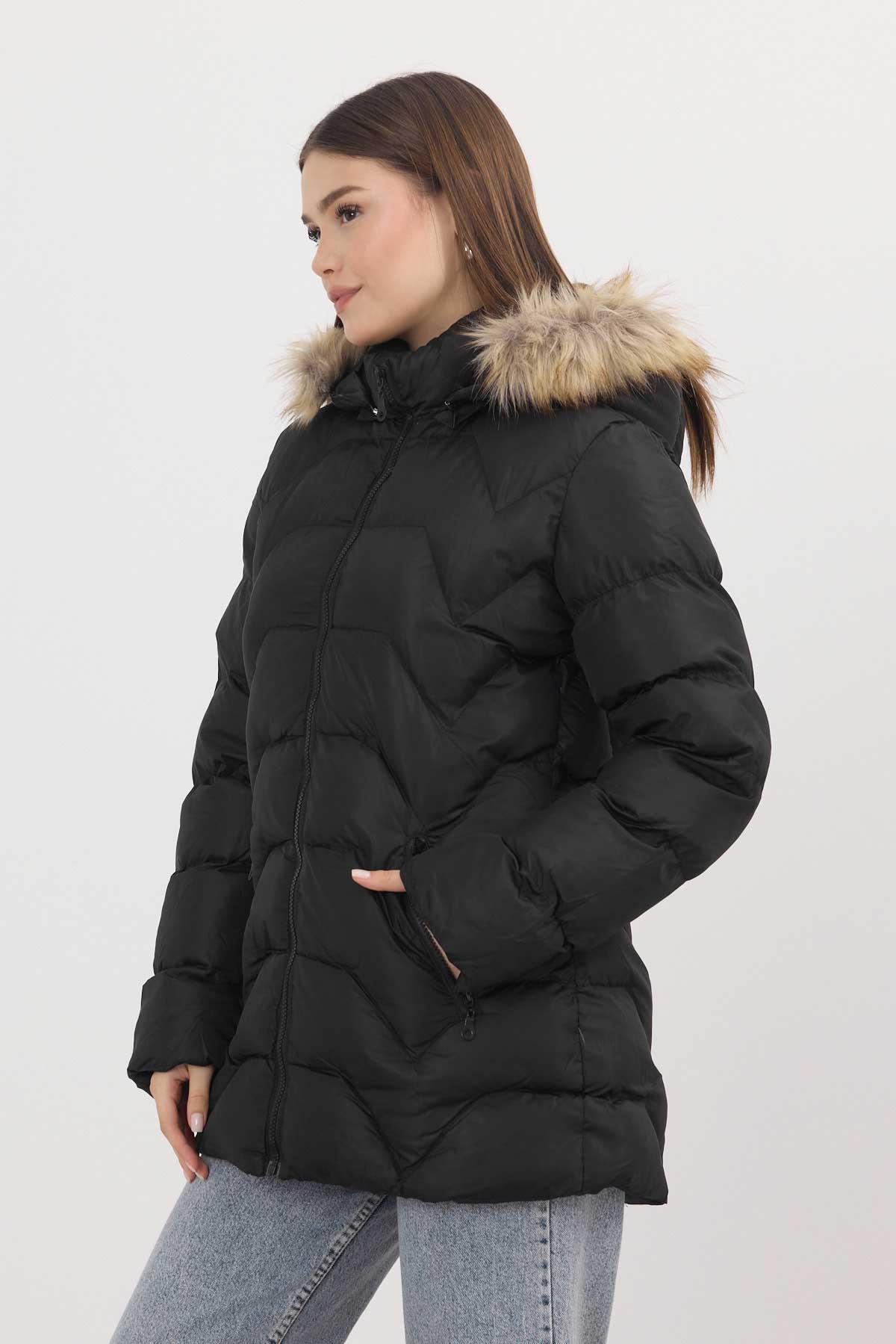 Siyah Kapüşonu Kürklü Mont 7030 - 8