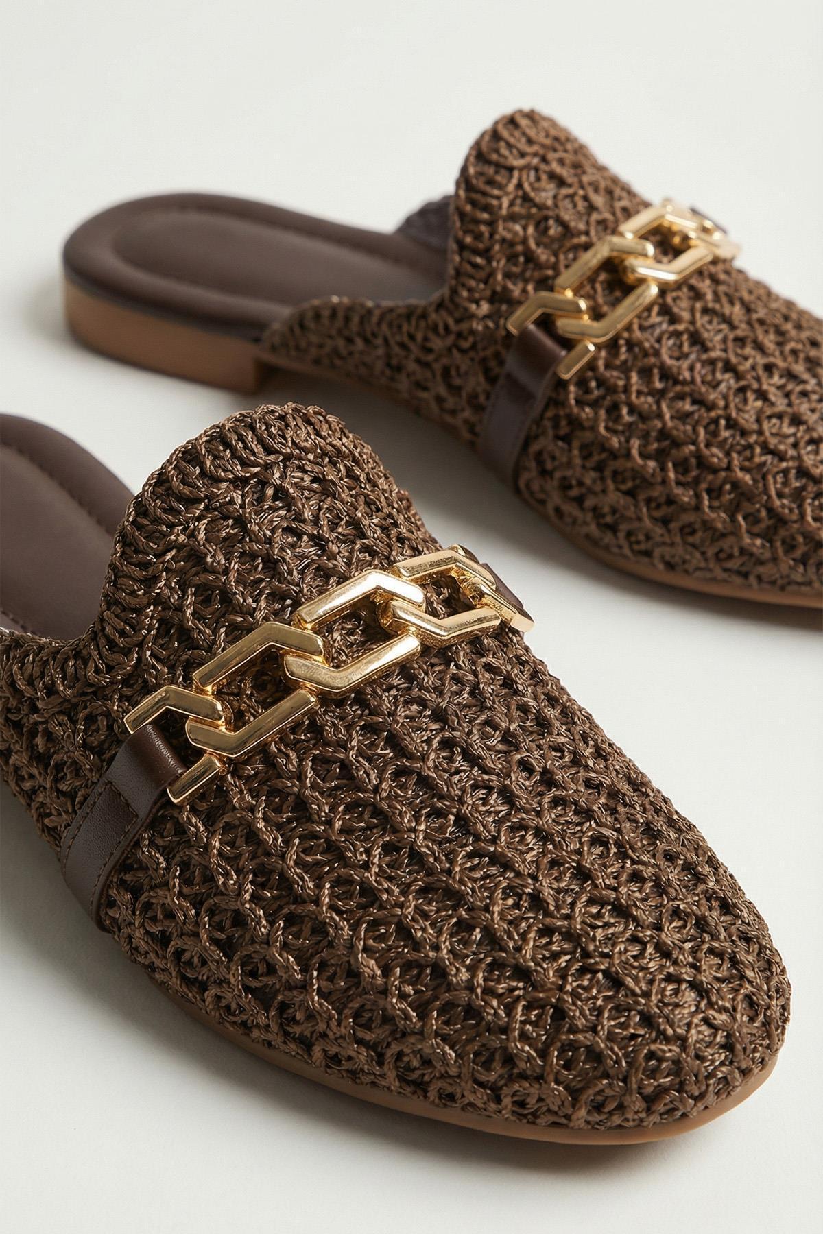 Kahve Zincir Detay Hasır Terlik 7030 - 2