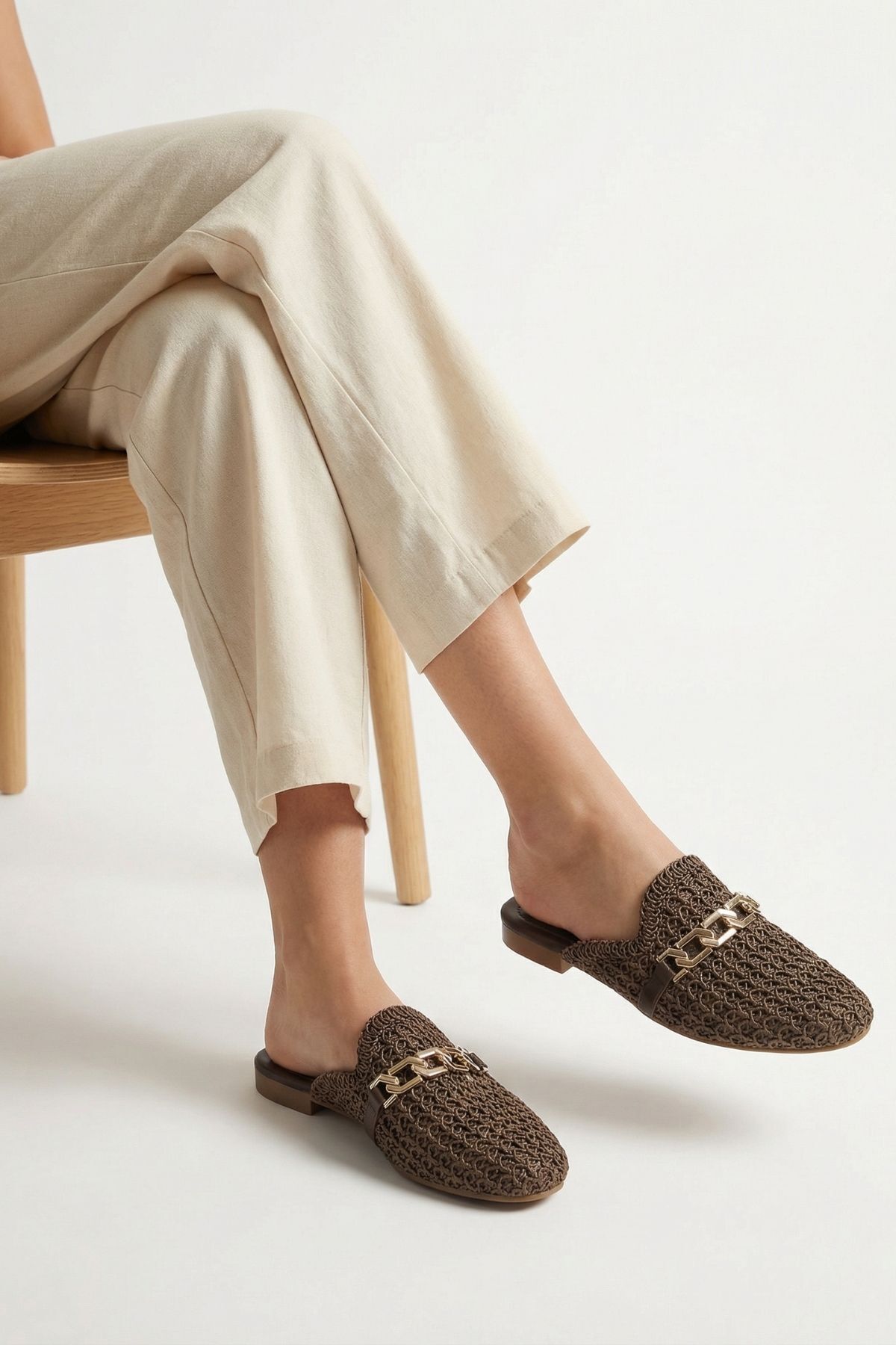 Kahve Zincir Detay Hasır Terlik 7030 - RAYS