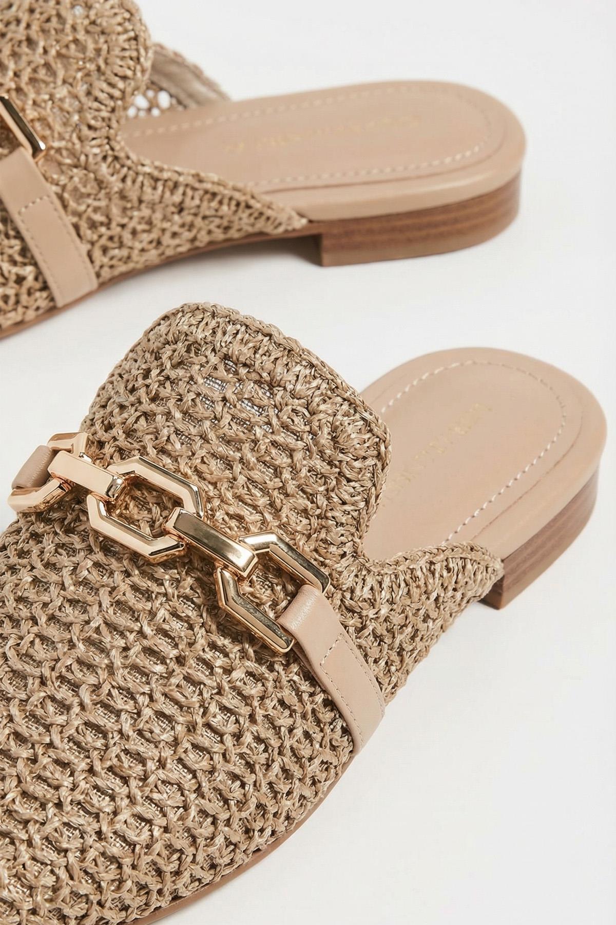 7030 Zincir Detay Hasır Terlik Vizon - RAYS (1)