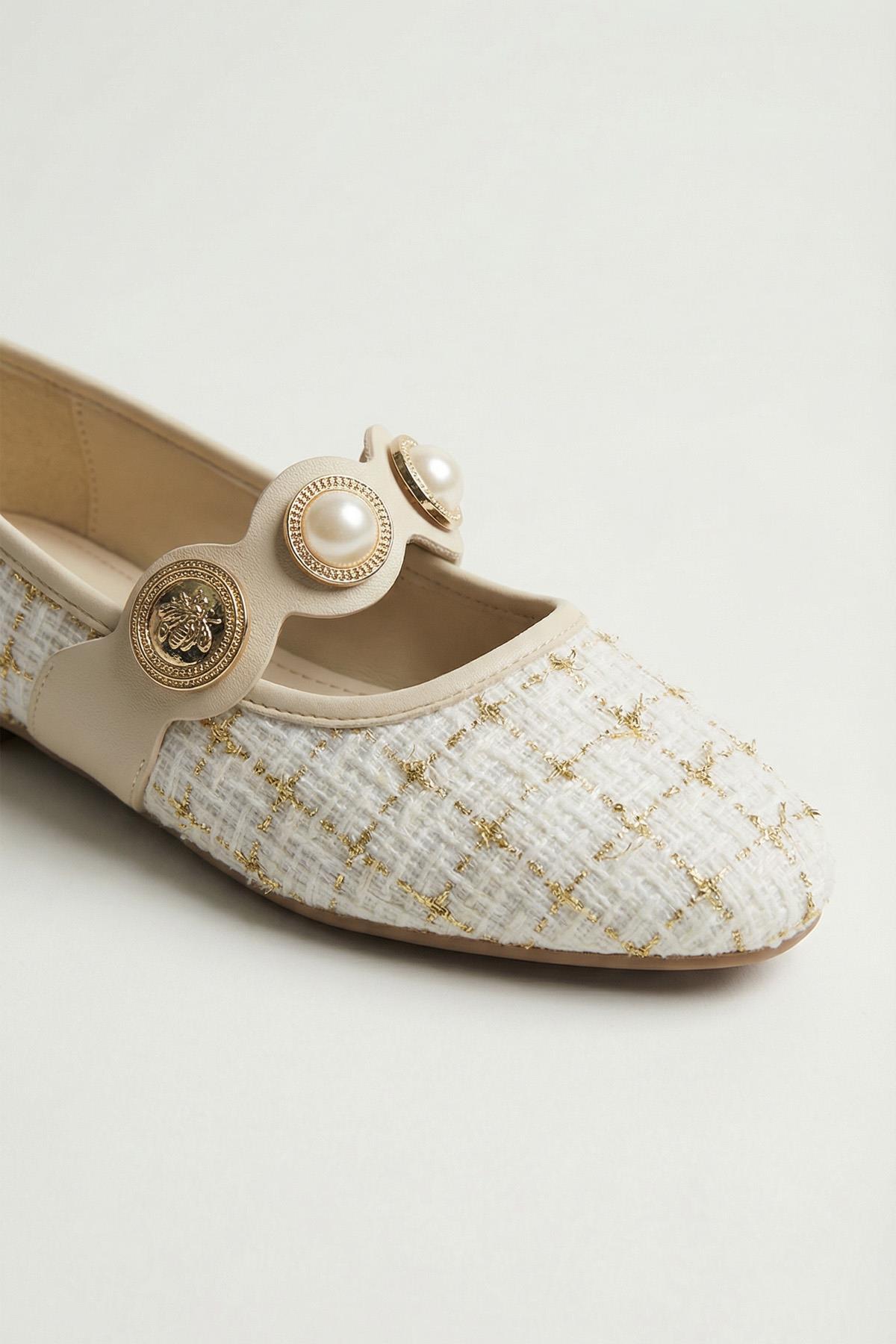 7044 Simli Taş Detay Babet Beyaz - RAYS (1)