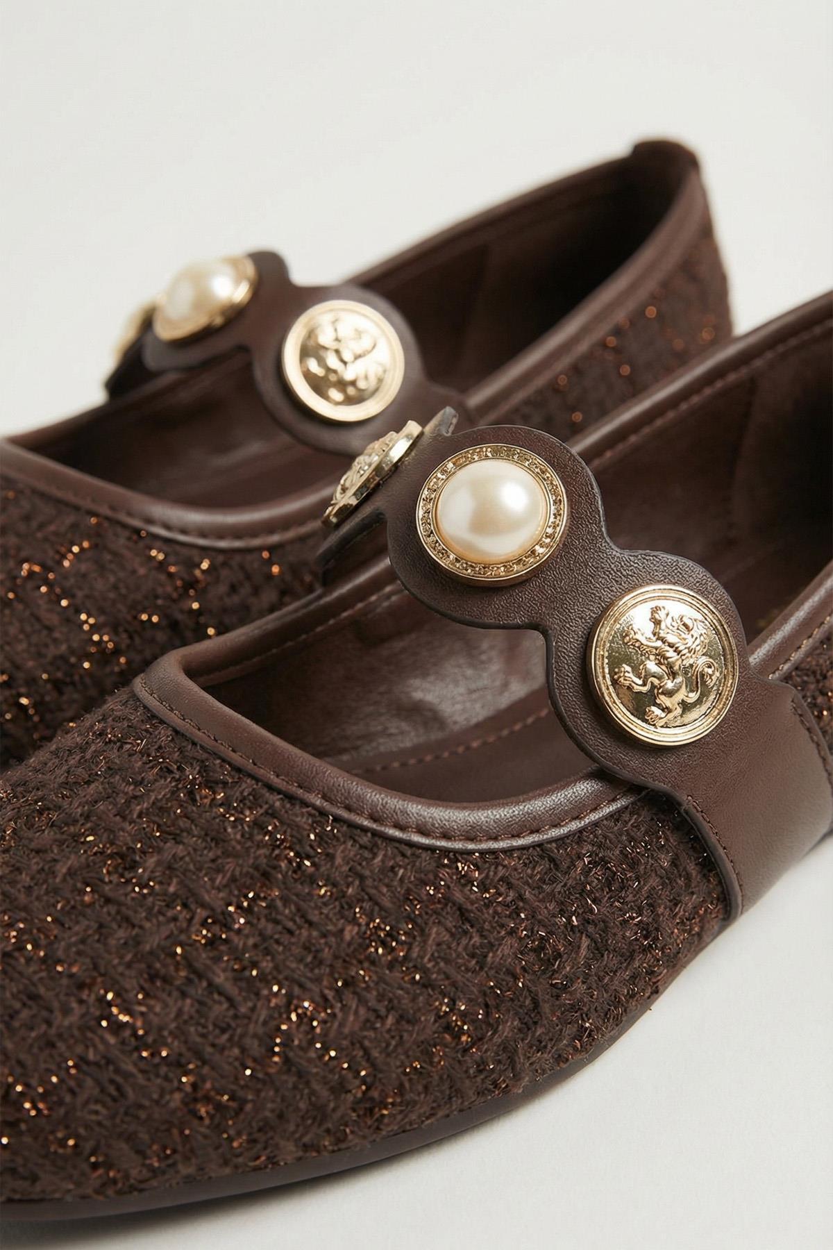 Kahve Simli Taş Detay Babet 7044 - 2