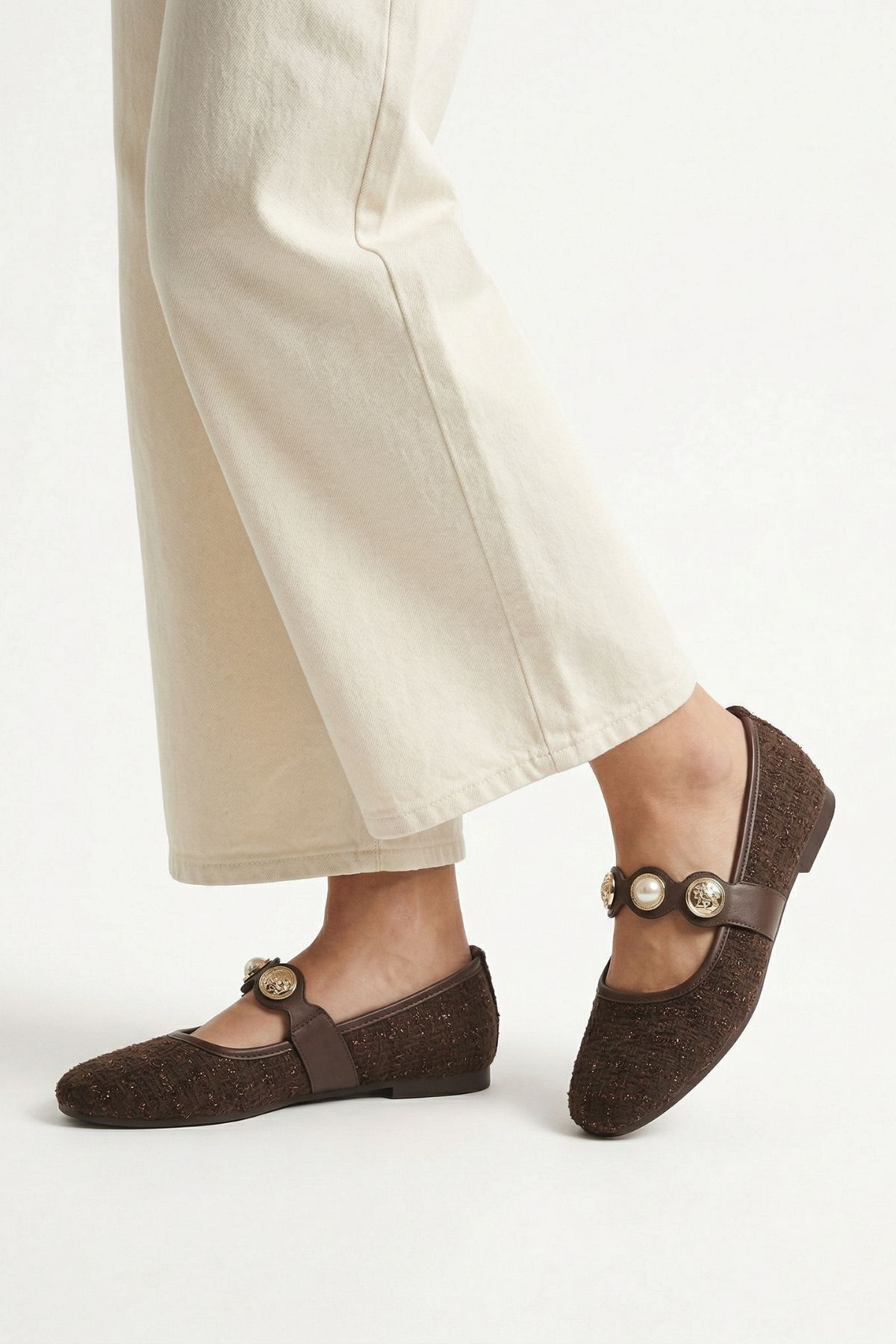 Kahve Simli Taş Detay Babet 7044 - RAYS