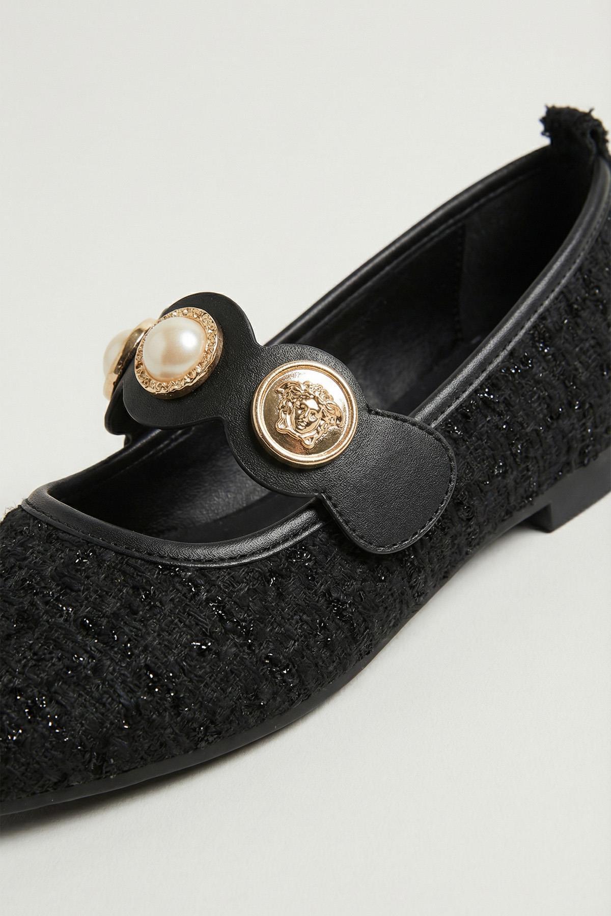 Siyah Simli Taş Detay Babet 7044 - 2