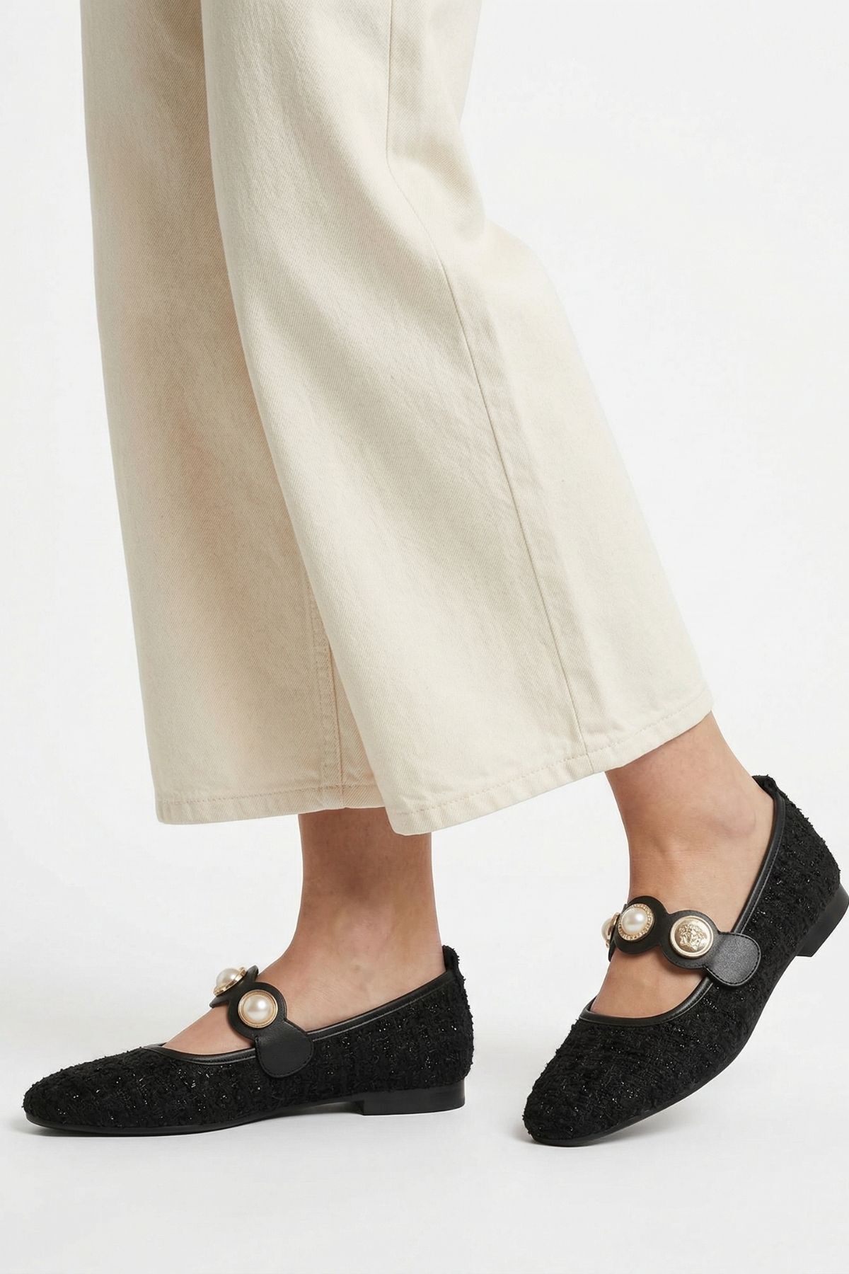 Siyah Simli Taş Detay Babet 7044 - RAYS