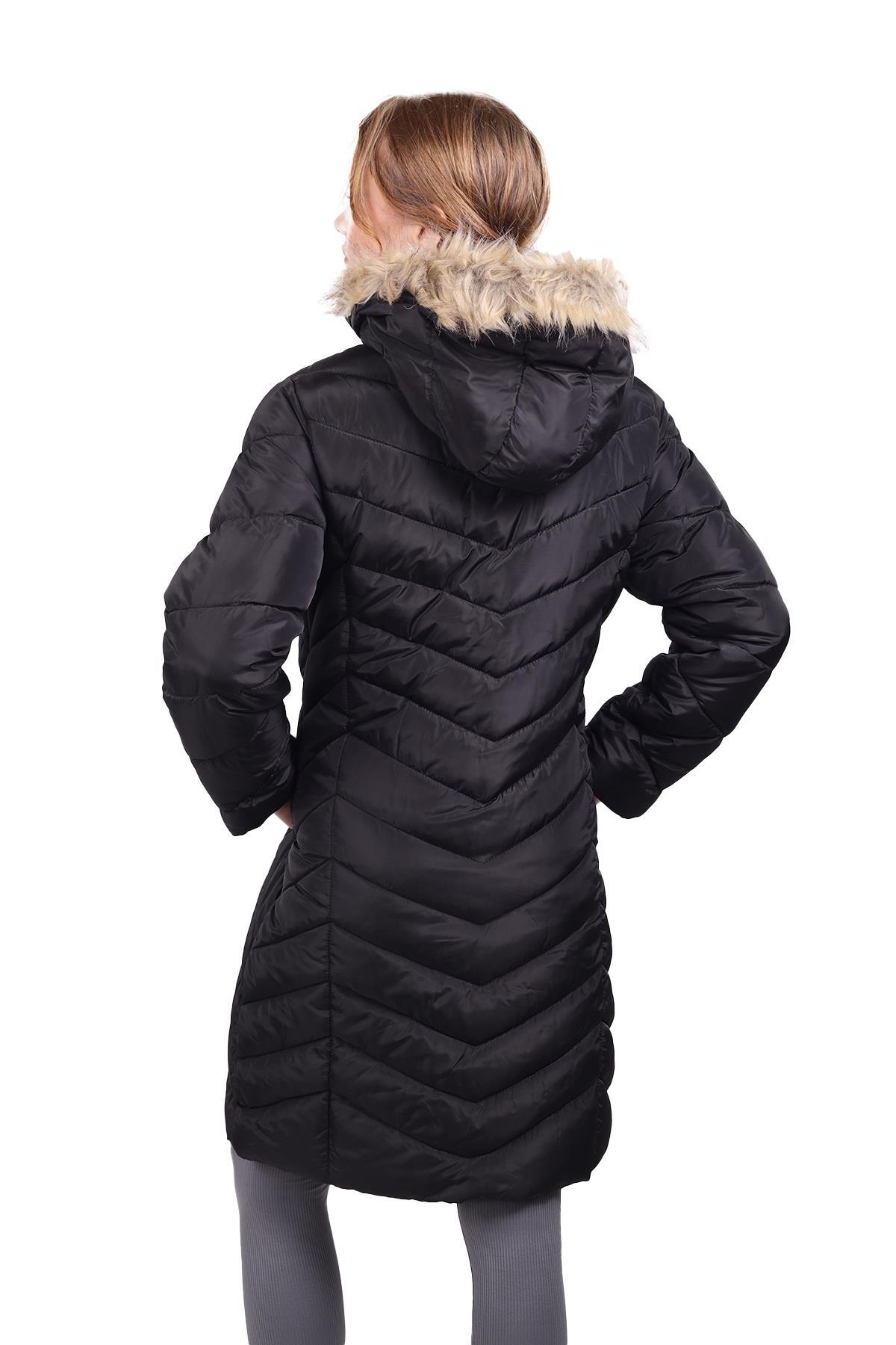 Siyah Kapüşonlu Parlak Uzun Mont 7045 - 6