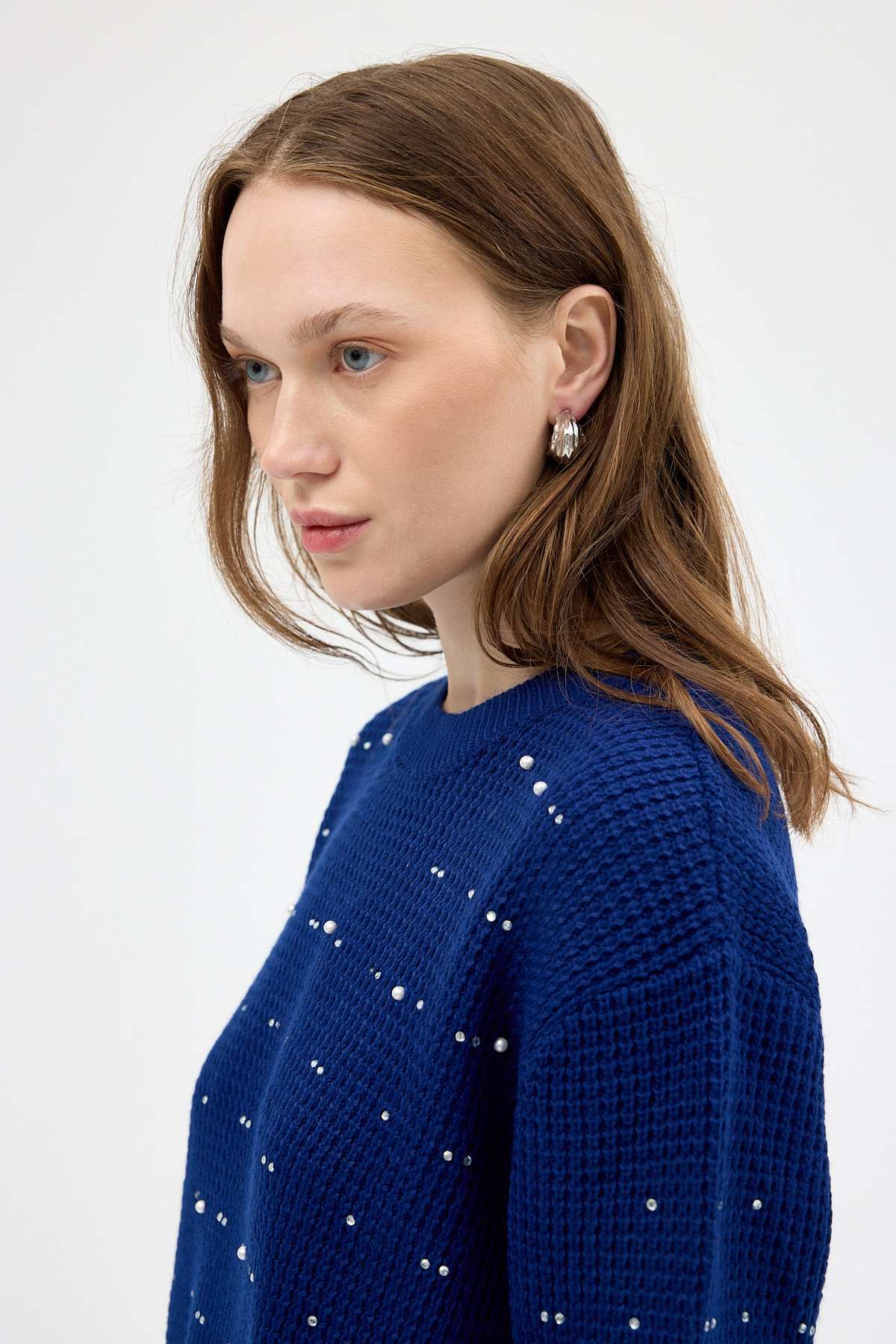 Laci Kadın Taş İşleme Detaylı Bisiklet Yaka Triko Kazak 7045 - 4