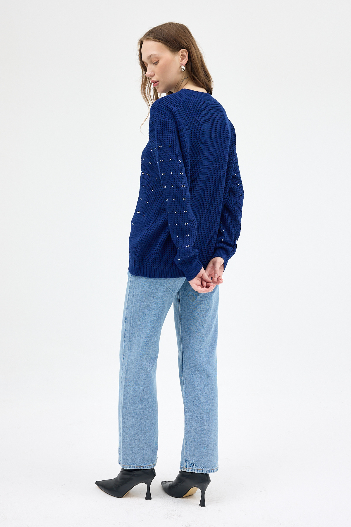 Laci Kadın Taş İşleme Detaylı Bisiklet Yaka Triko Kazak 7045 - 6