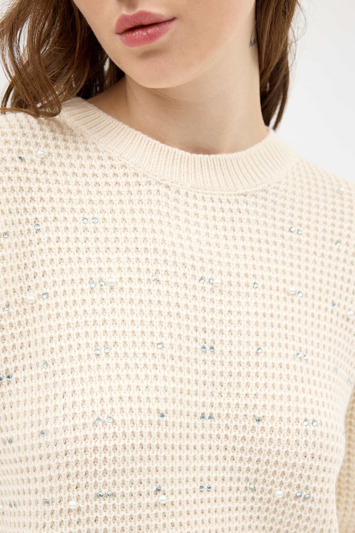 Natural Kadın Taş İşleme Detaylı Bisiklet Yaka Triko Kazak 7045 - RAYS