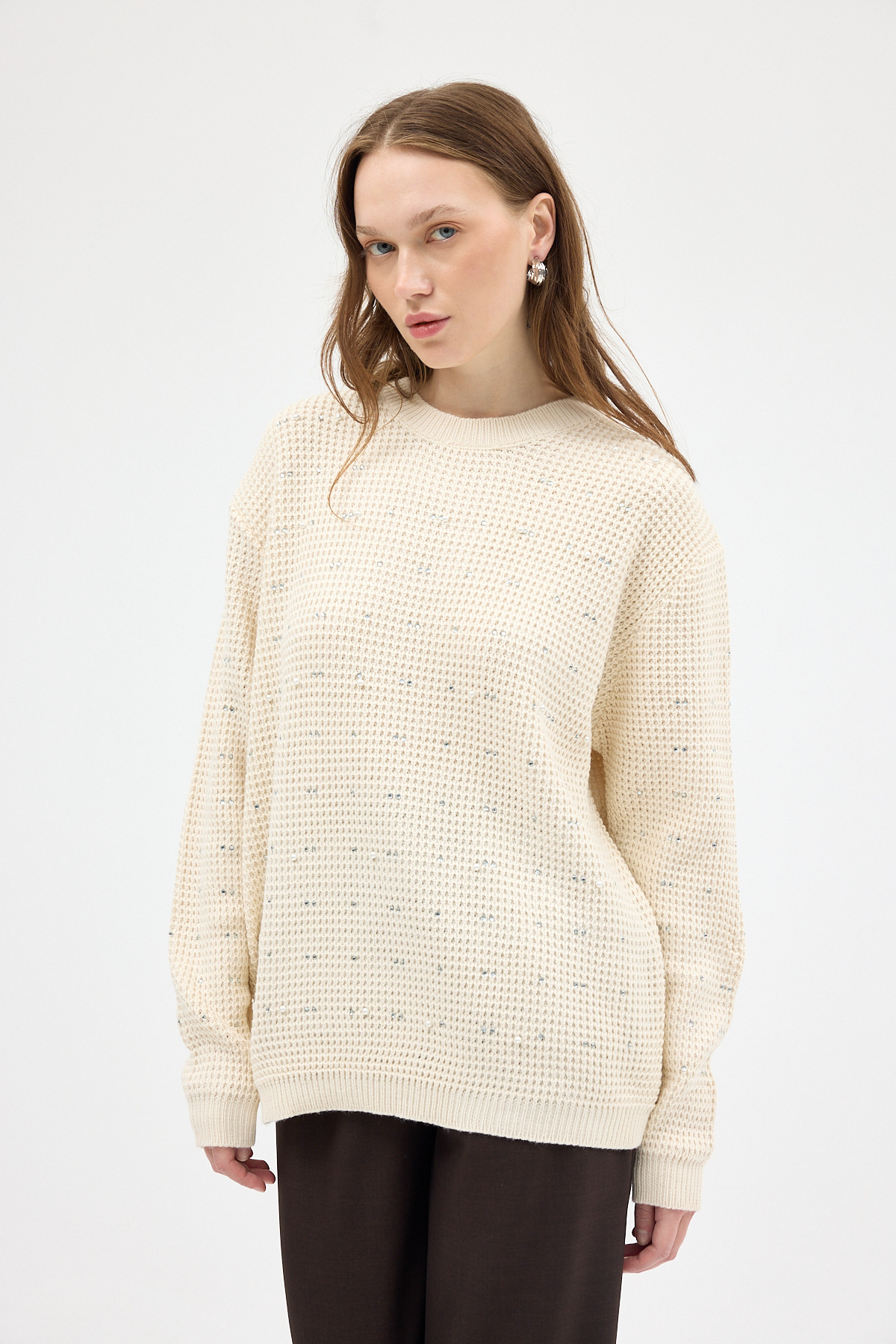 Natural Kadın Taş İşleme Detaylı Bisiklet Yaka Triko Kazak 7045 - 6