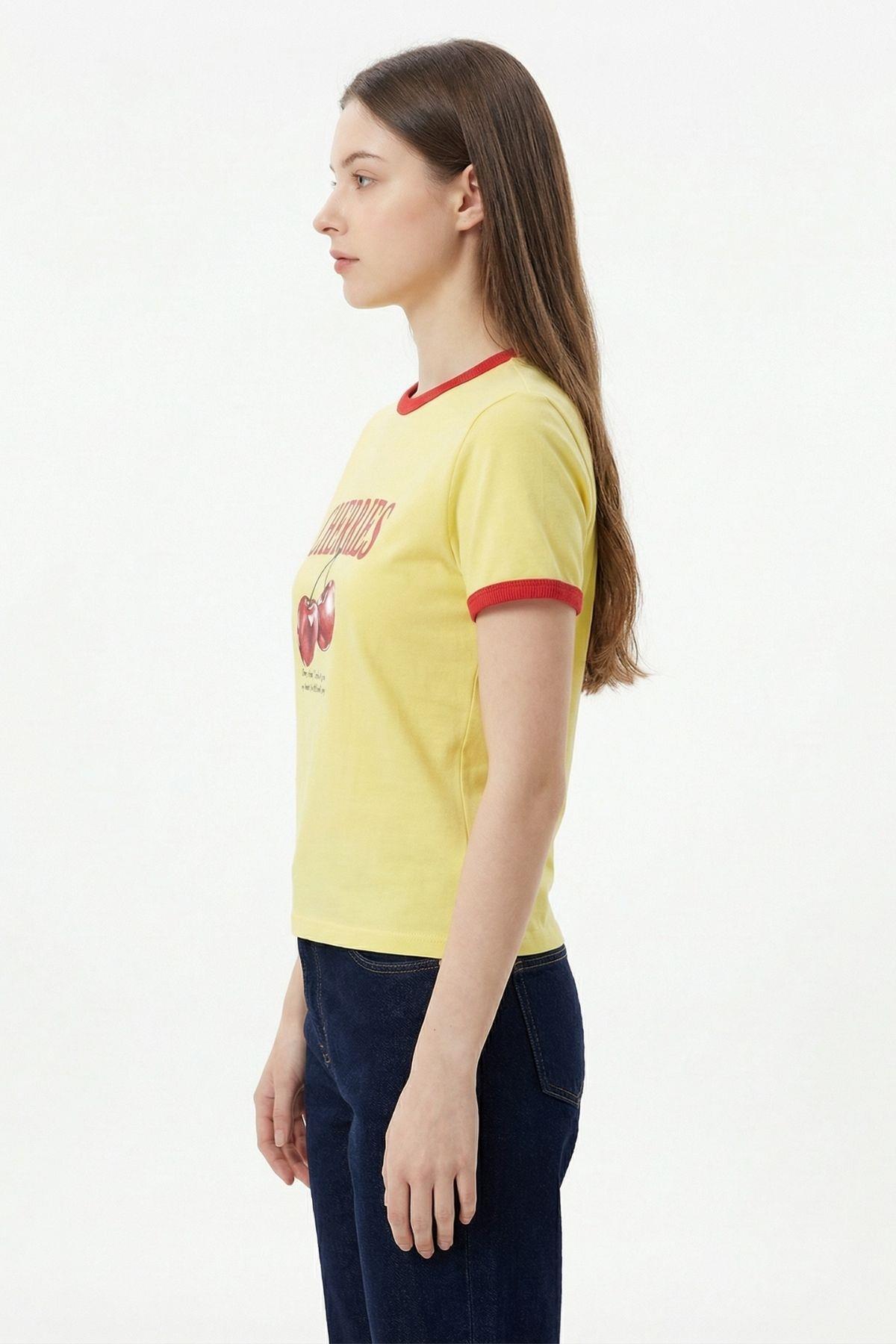 7062 Kiraz Desen Tişört Sarı - RAYS (1)