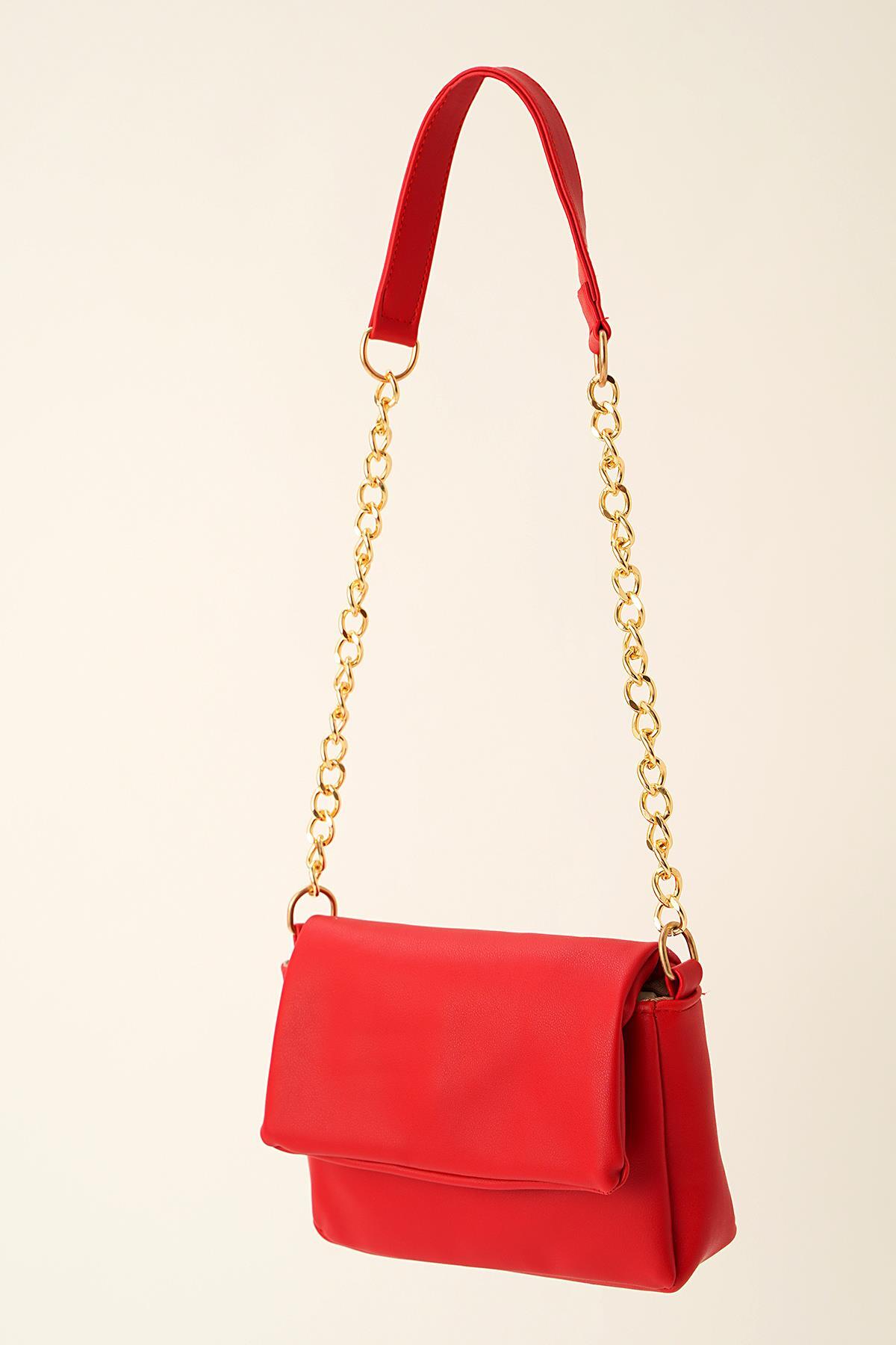 Kırmızı Chaıns Zincir Detaylı Çanta 7065 - 1