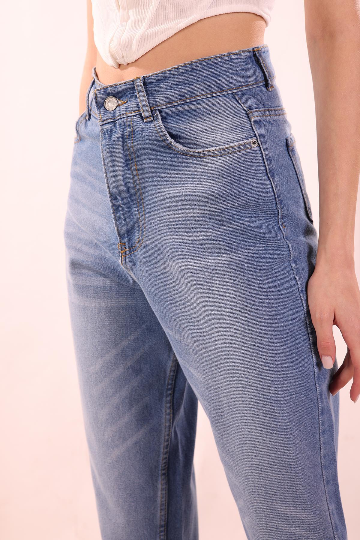 Koyu Mavi Paça Dikiş Detay Mom Jean 7077 - 3