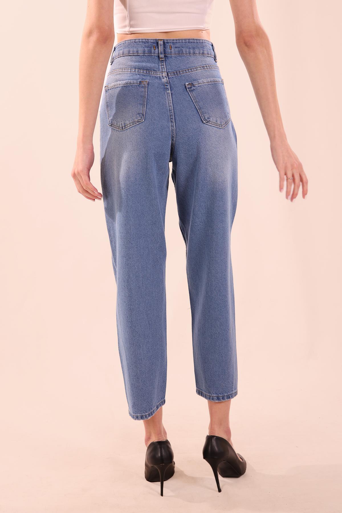 Koyu Mavi Paça Dikiş Detay Mom Jean 7077 - 5